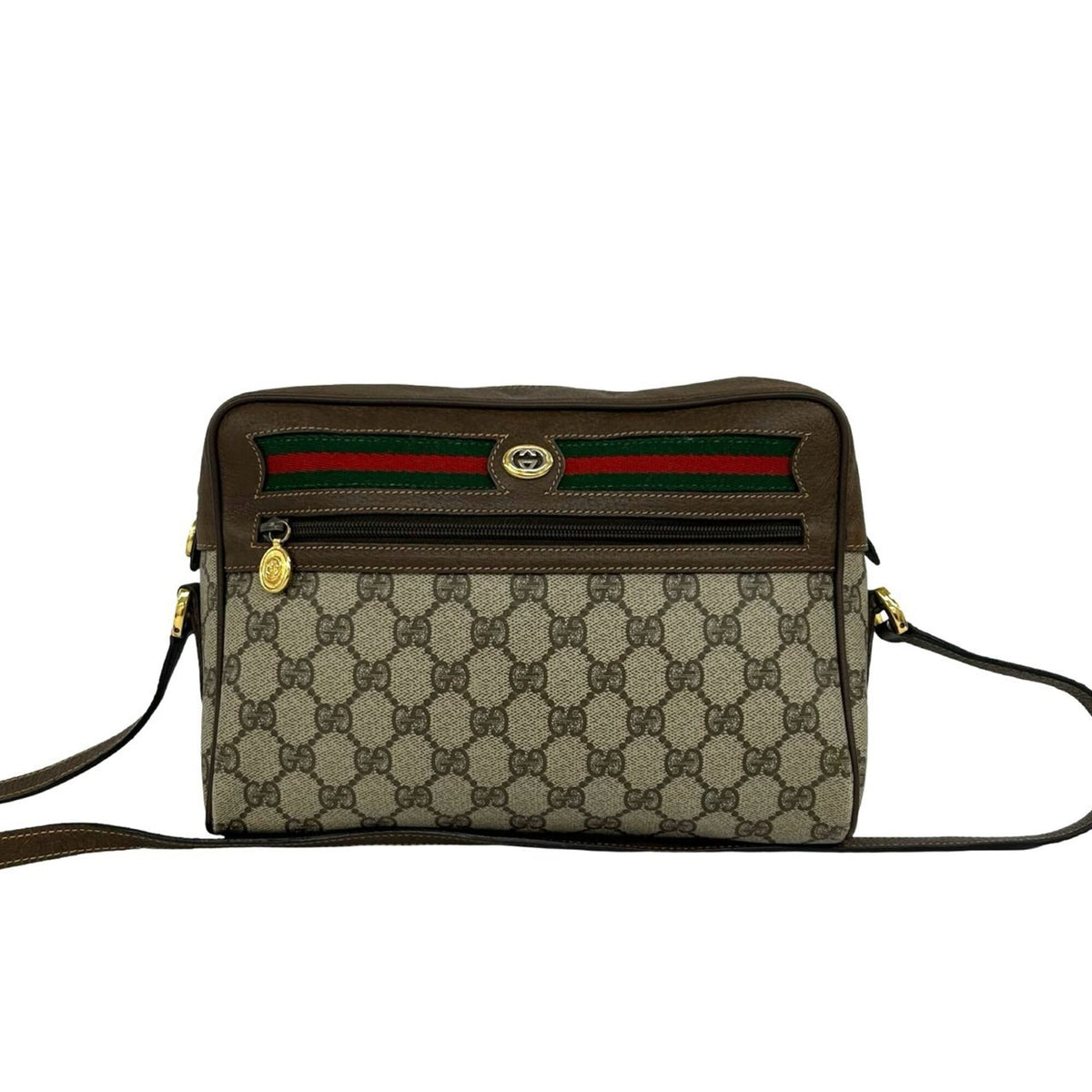 Gucci Brown Green Red Color Leather Pvc Pochette Shoulder Bag (Pre-Owned)