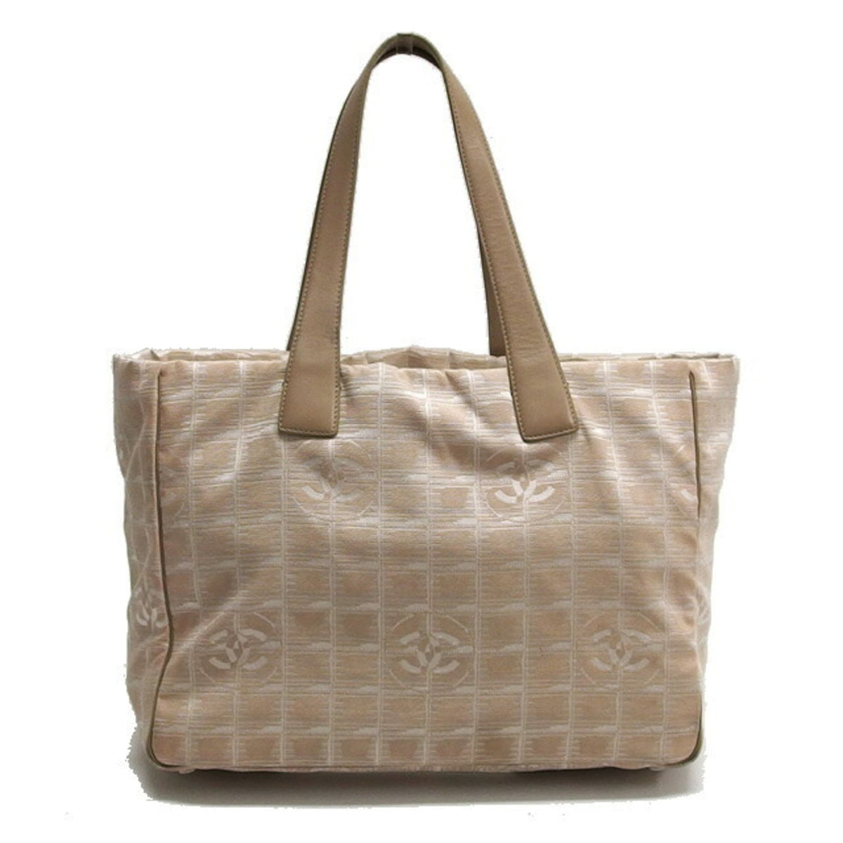 Chanel Beige Nylon Jacquard Leather Handbag Tote Bag (Pre-Owned)