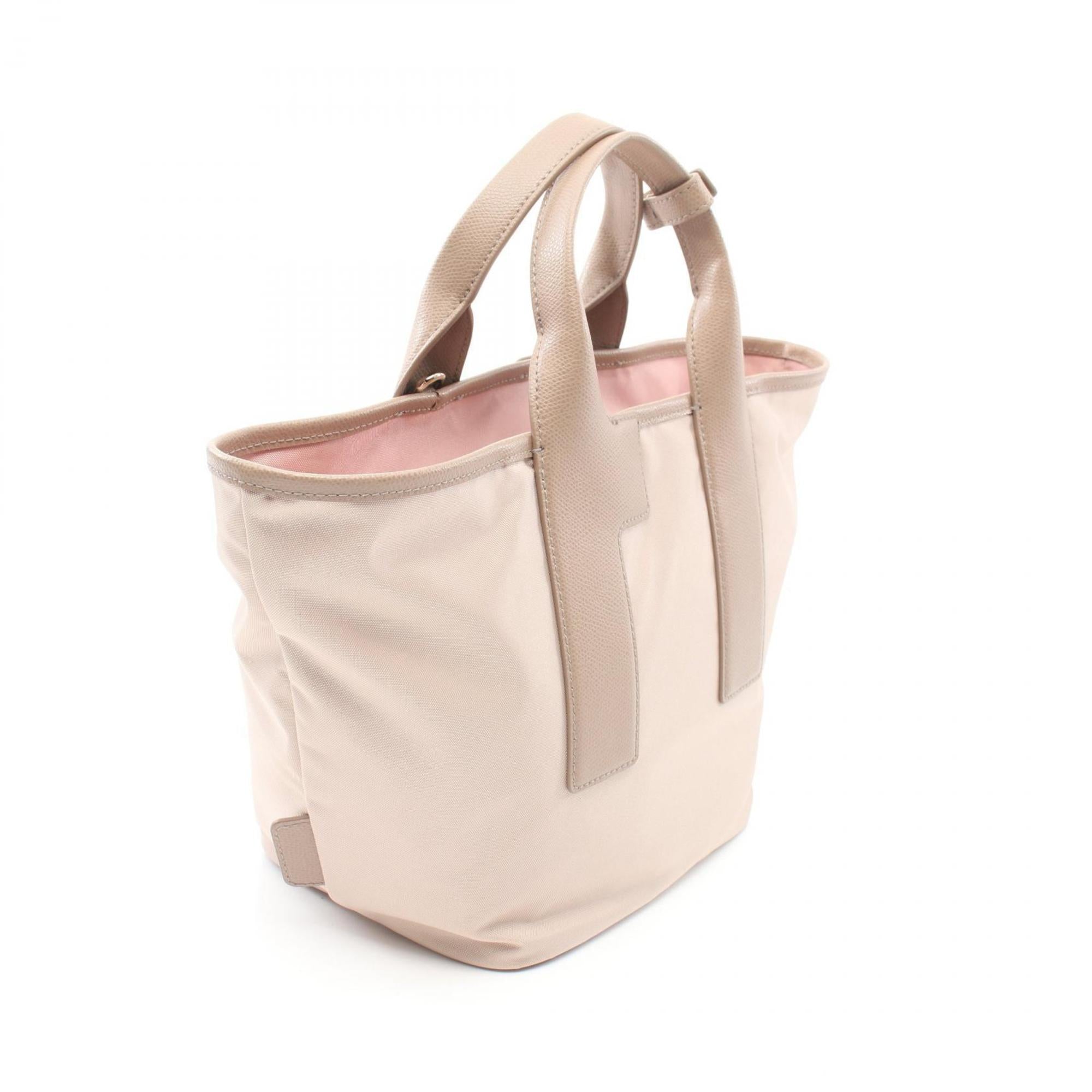 Furla Beige Pink Leather Nylon Canvas Handbag