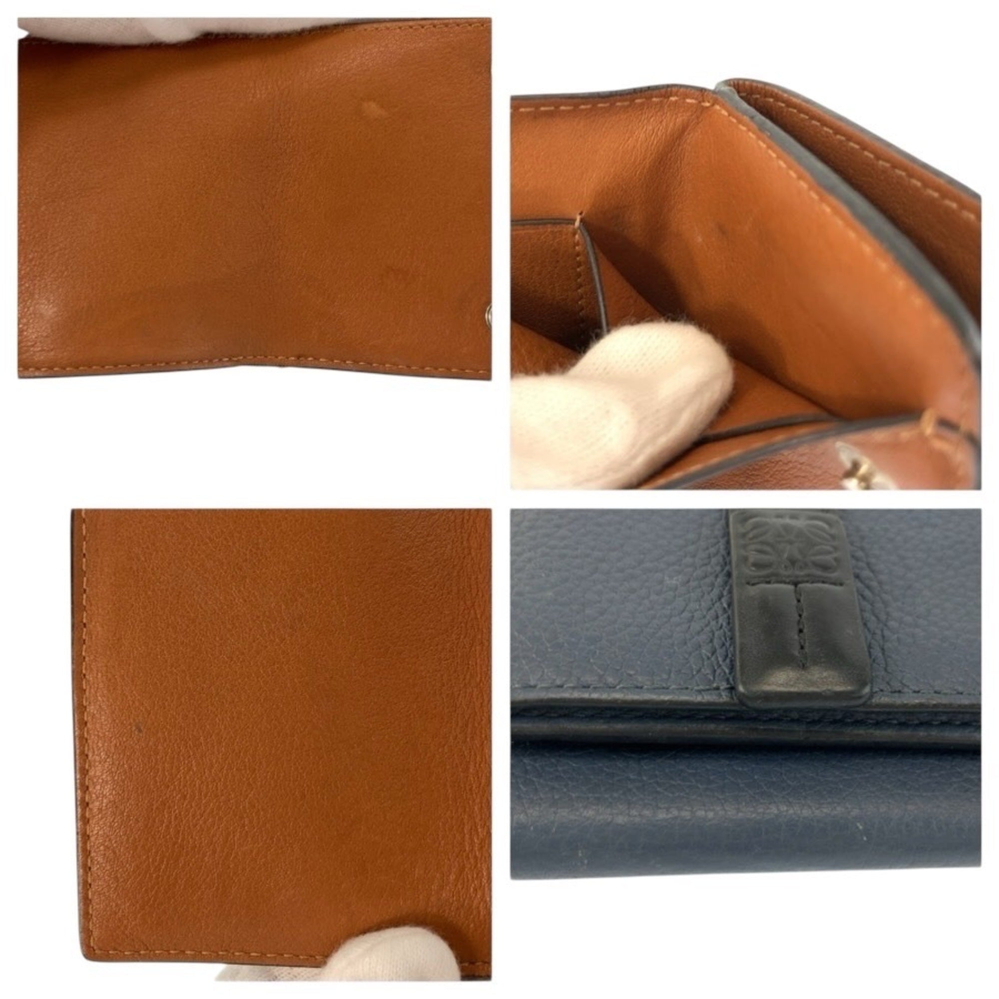Loewe Black Brown Navy Leather Wallet (Tri-Fold) (Pre-Owned)