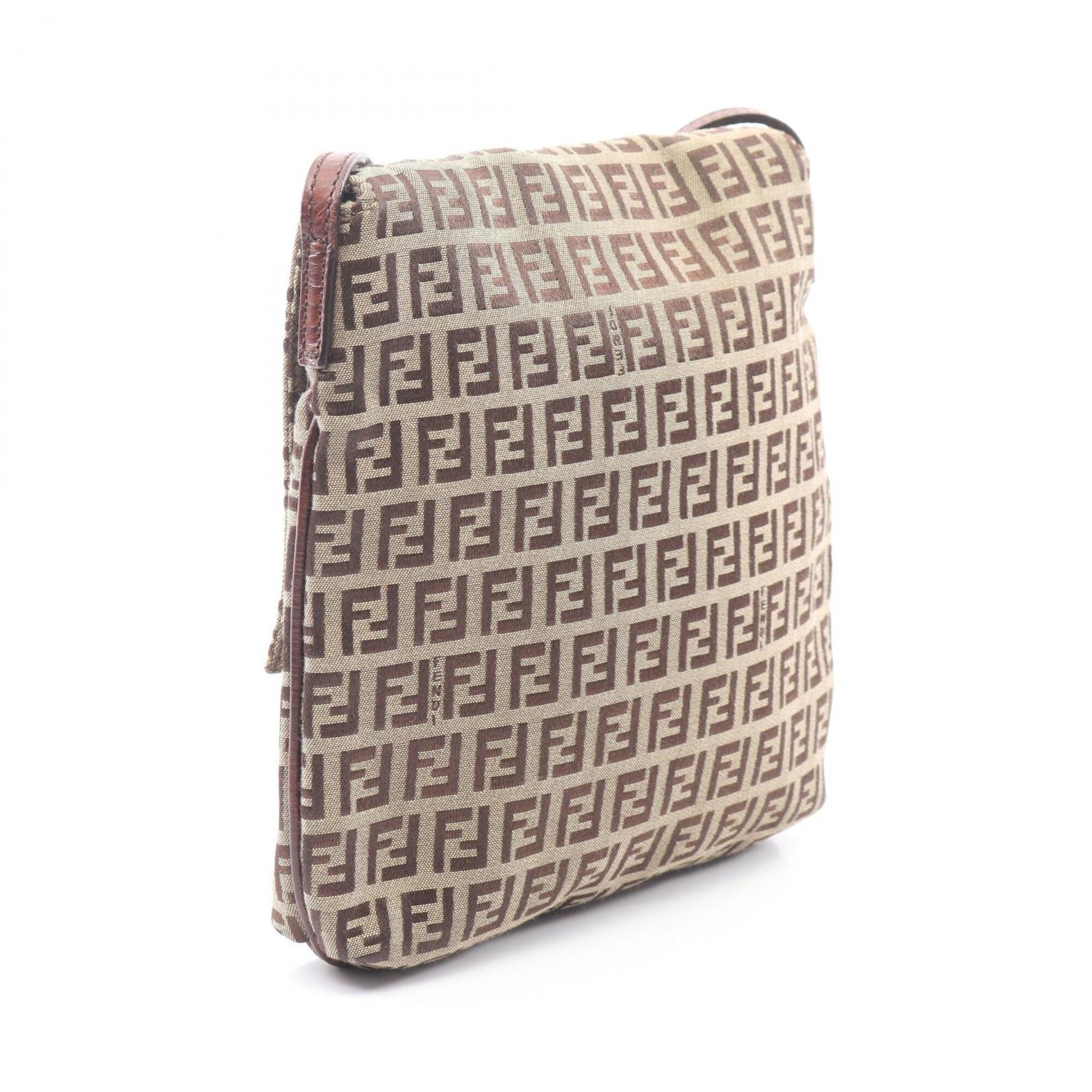 Fendi Beige Brown Canvas Leather Handbag Shoulder Bag (Pre-Owned)