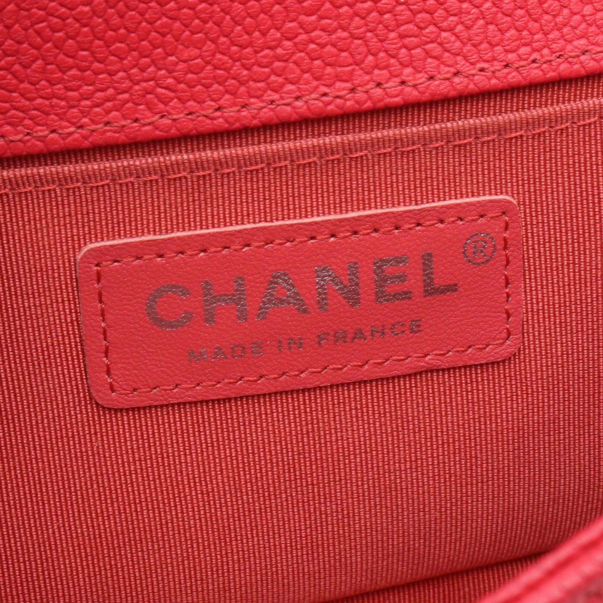 Chanel Red Color Grained Calfskin Handbag Shoulder Bag (Pre-Owned)
