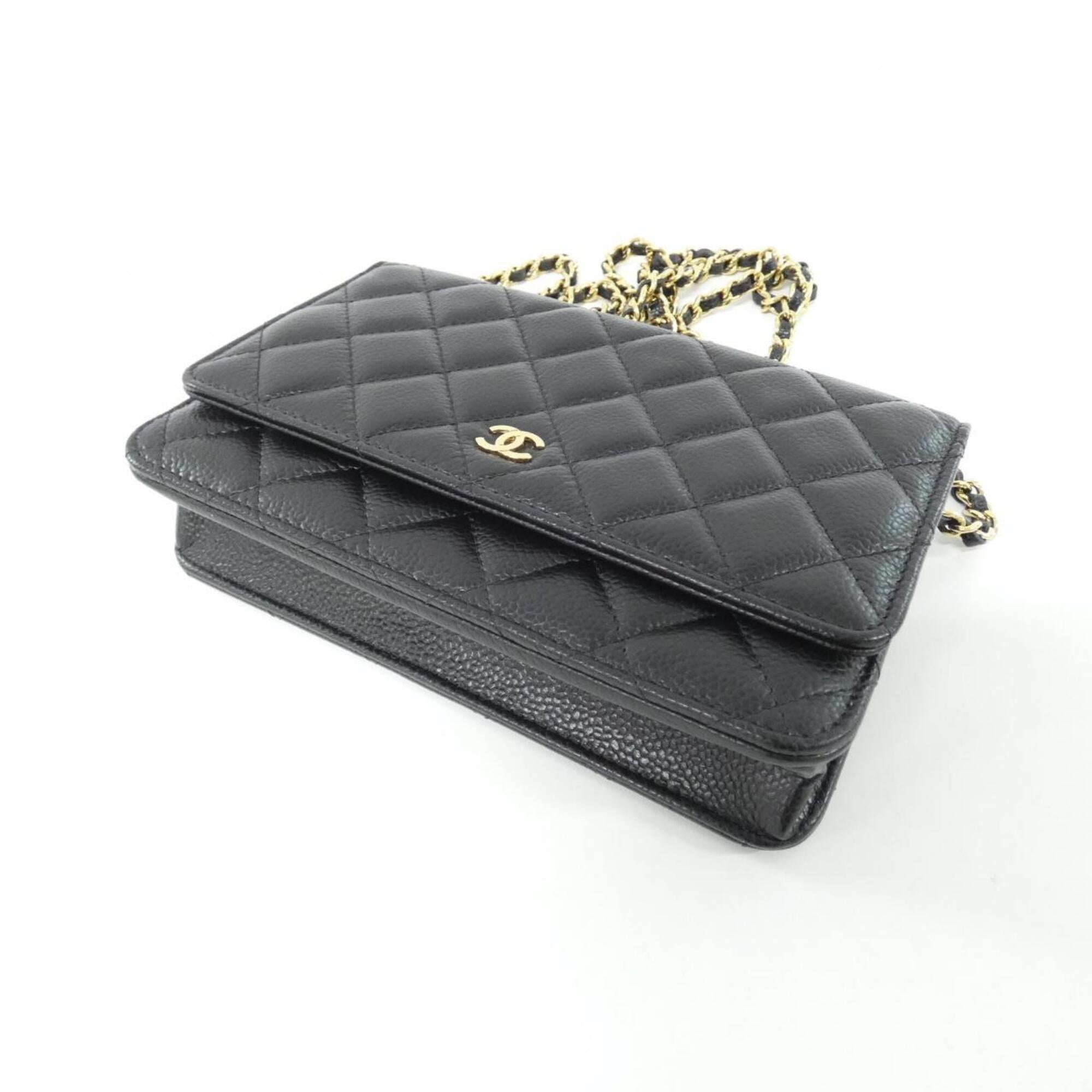 Chanel Black Bordeaux Grained Calfskin Chain/Shoulder Wallet (Pre-Owned)