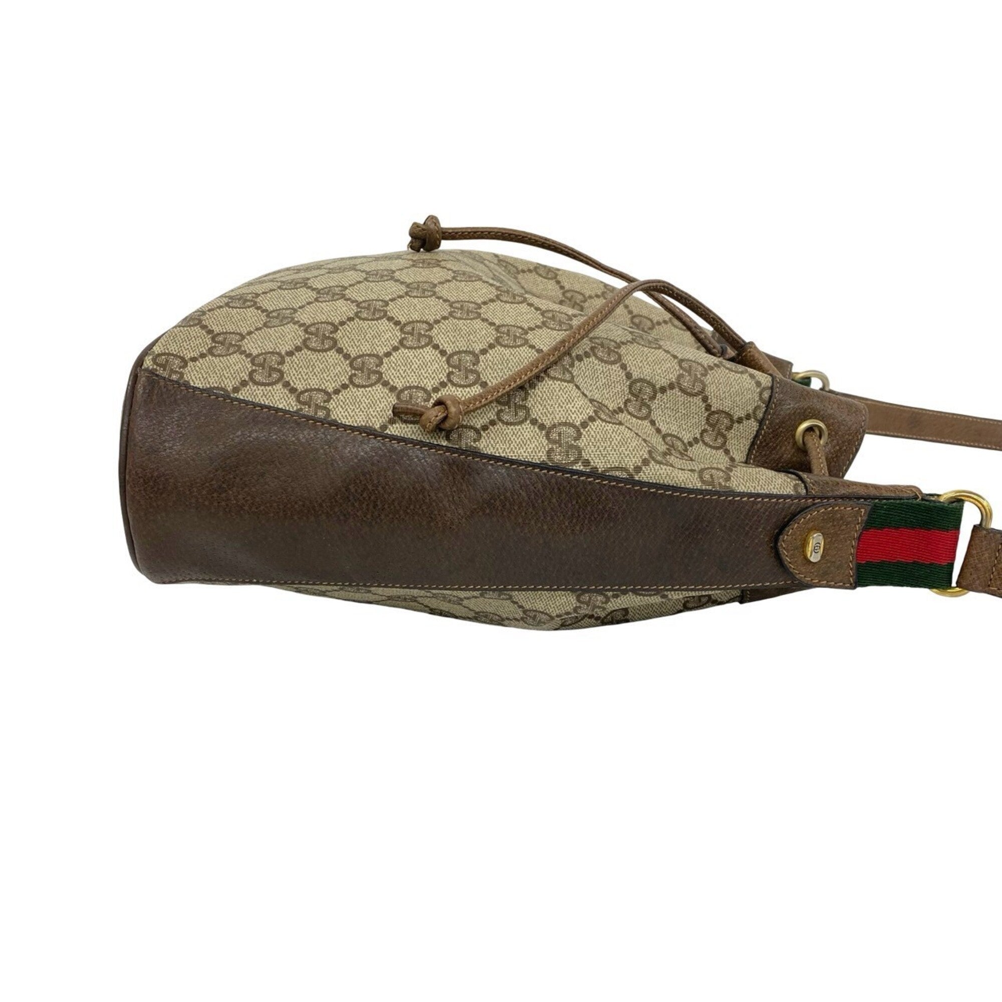 Gucci Brown Green Red Color Leather Pvc Shoulder Bag (Pre-Owned)