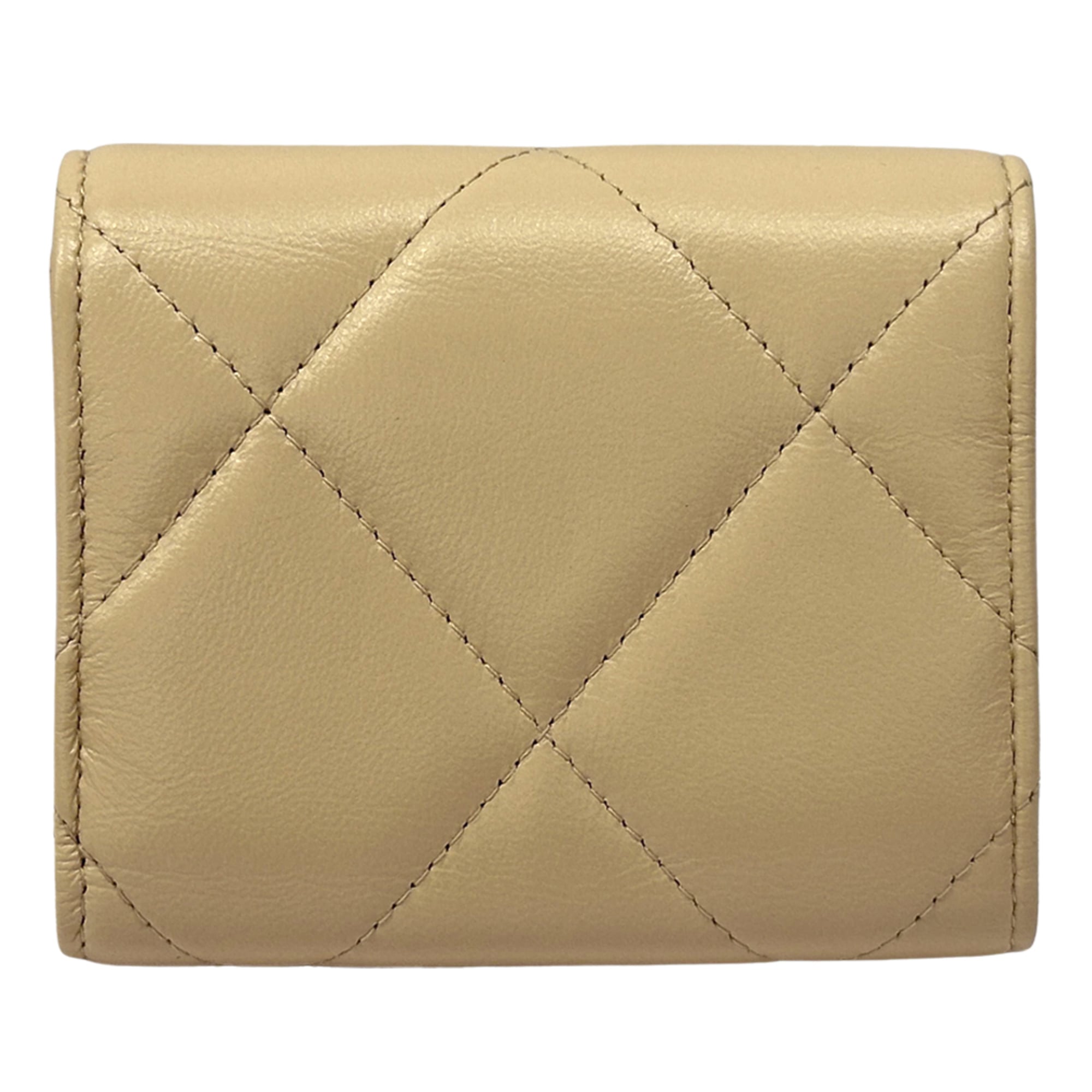 Chanel Beige Gold Leather Wallet (Bi-Fold) (Pre-Owned)