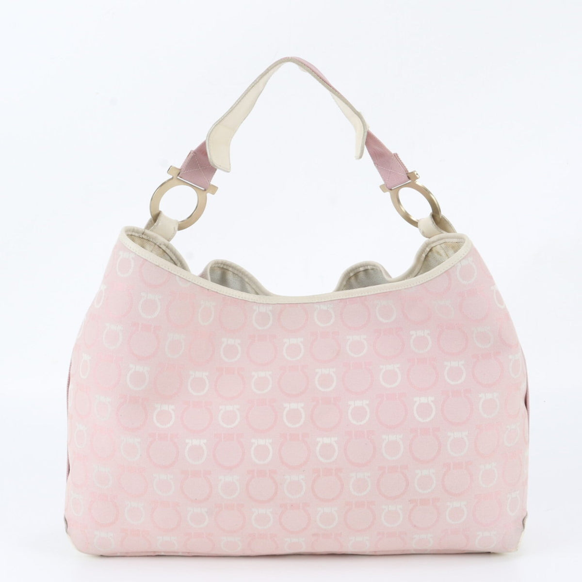 Salvatore Ferragamo Pink Leather Canvas Handbag Shoulder Bag (Pre-Owned)