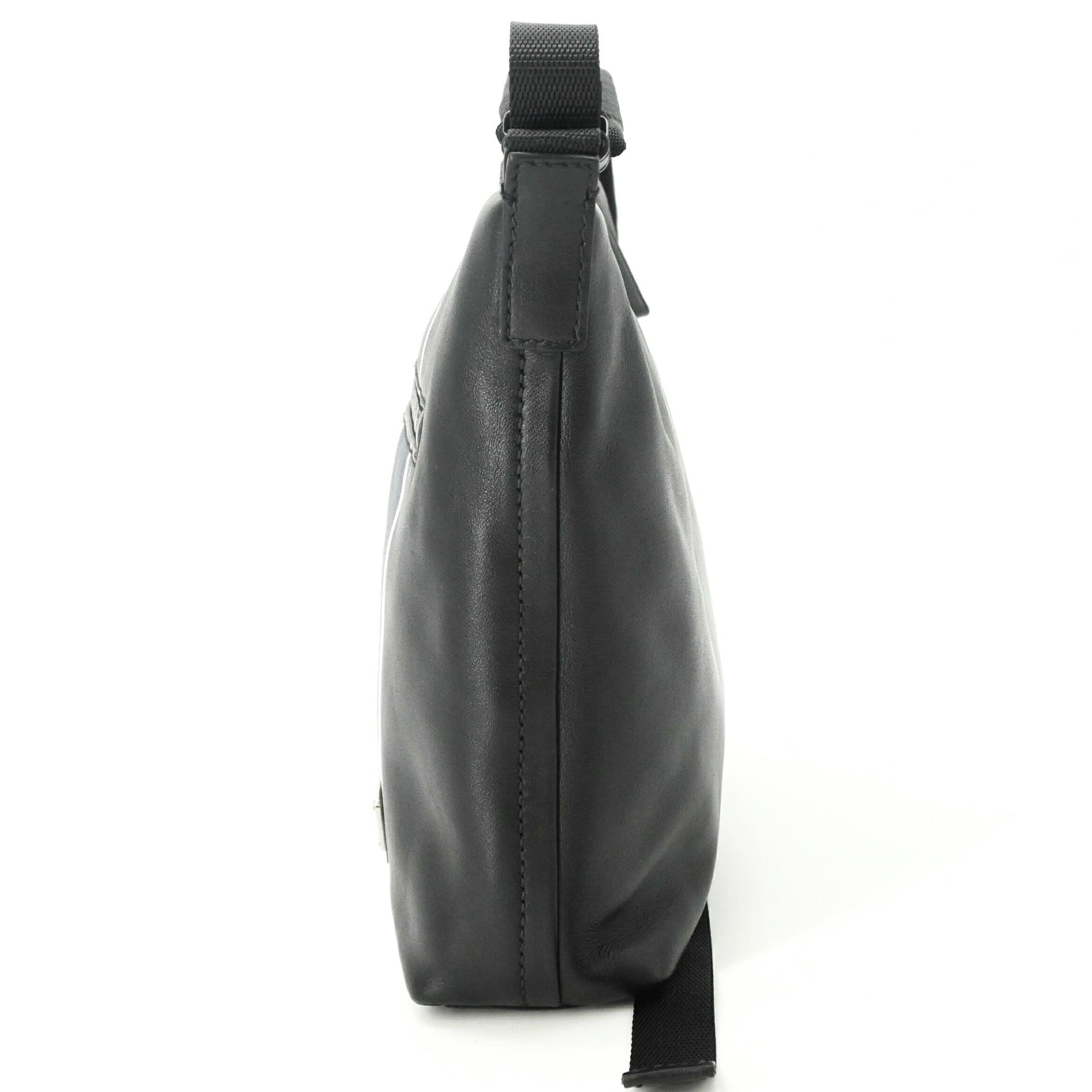 Prada Black Blue Leather Shoulder Bag (Pre-Owned)