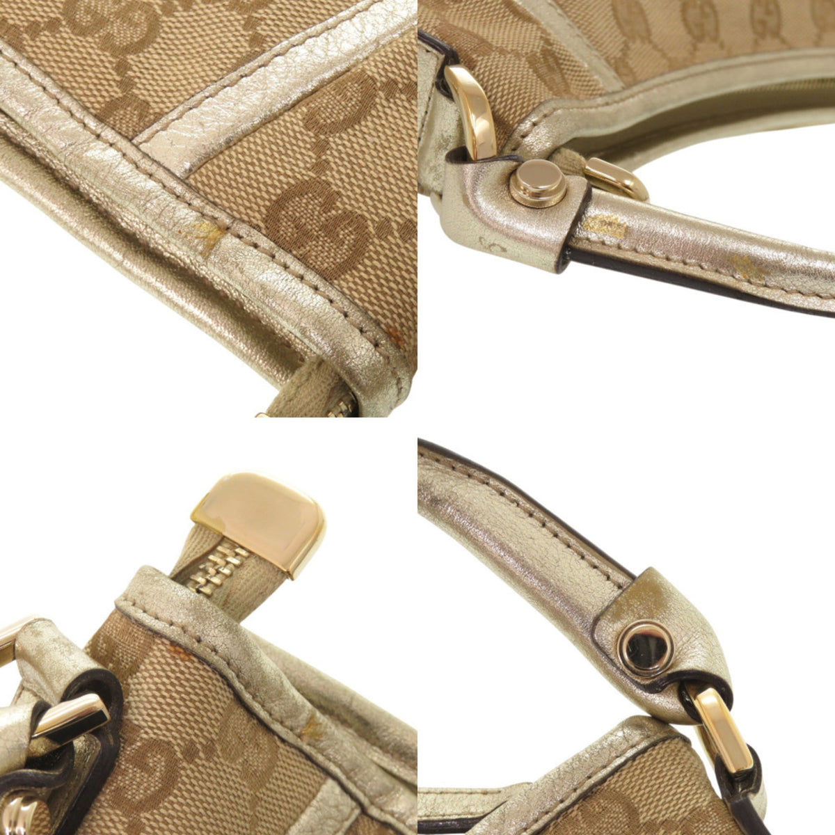 Gucci Beige Gold Gg Canvas Leather Shoulder Bag (Pre-Owned)