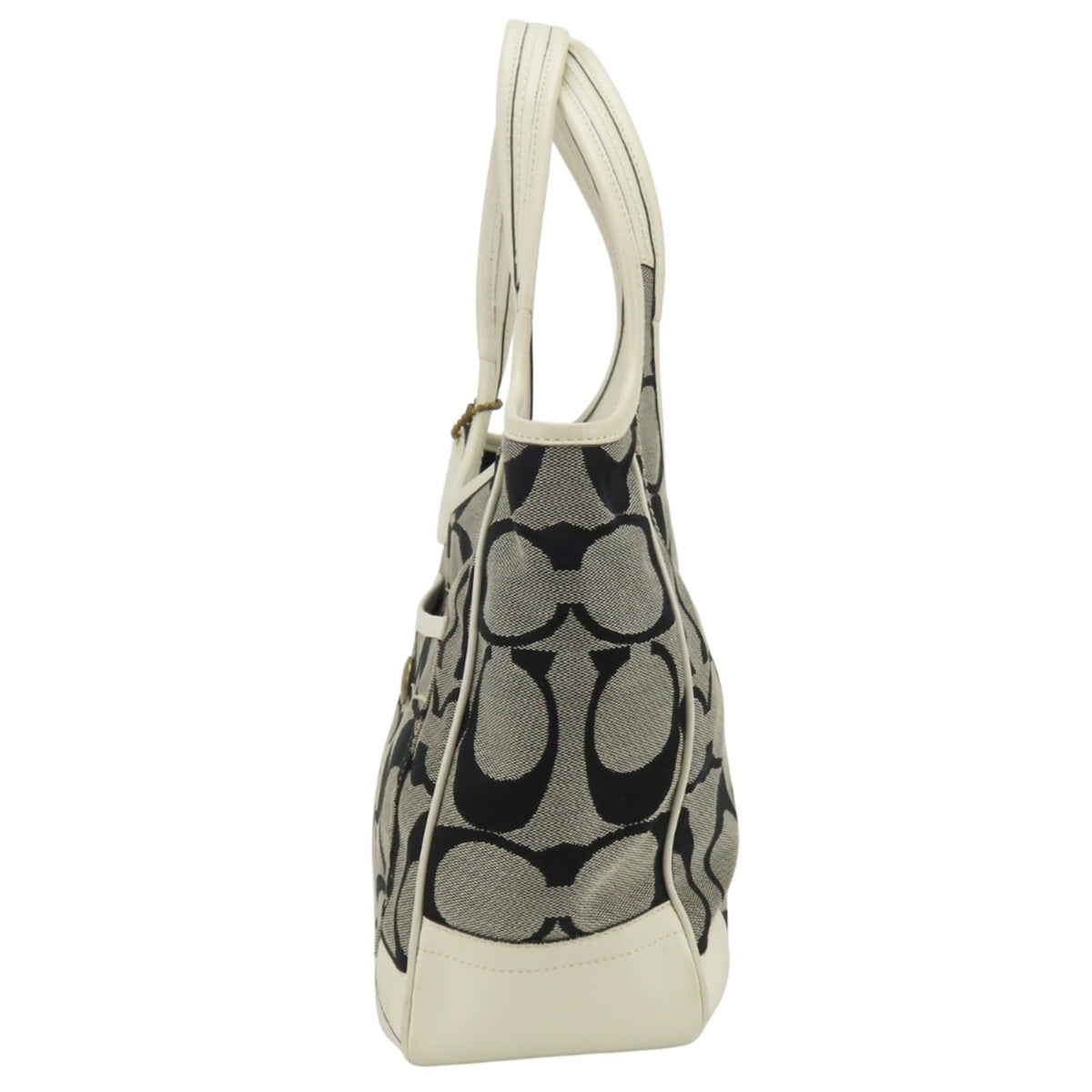 Coach Gray White Canvas Leather Tote Bag (Pre-Owned)