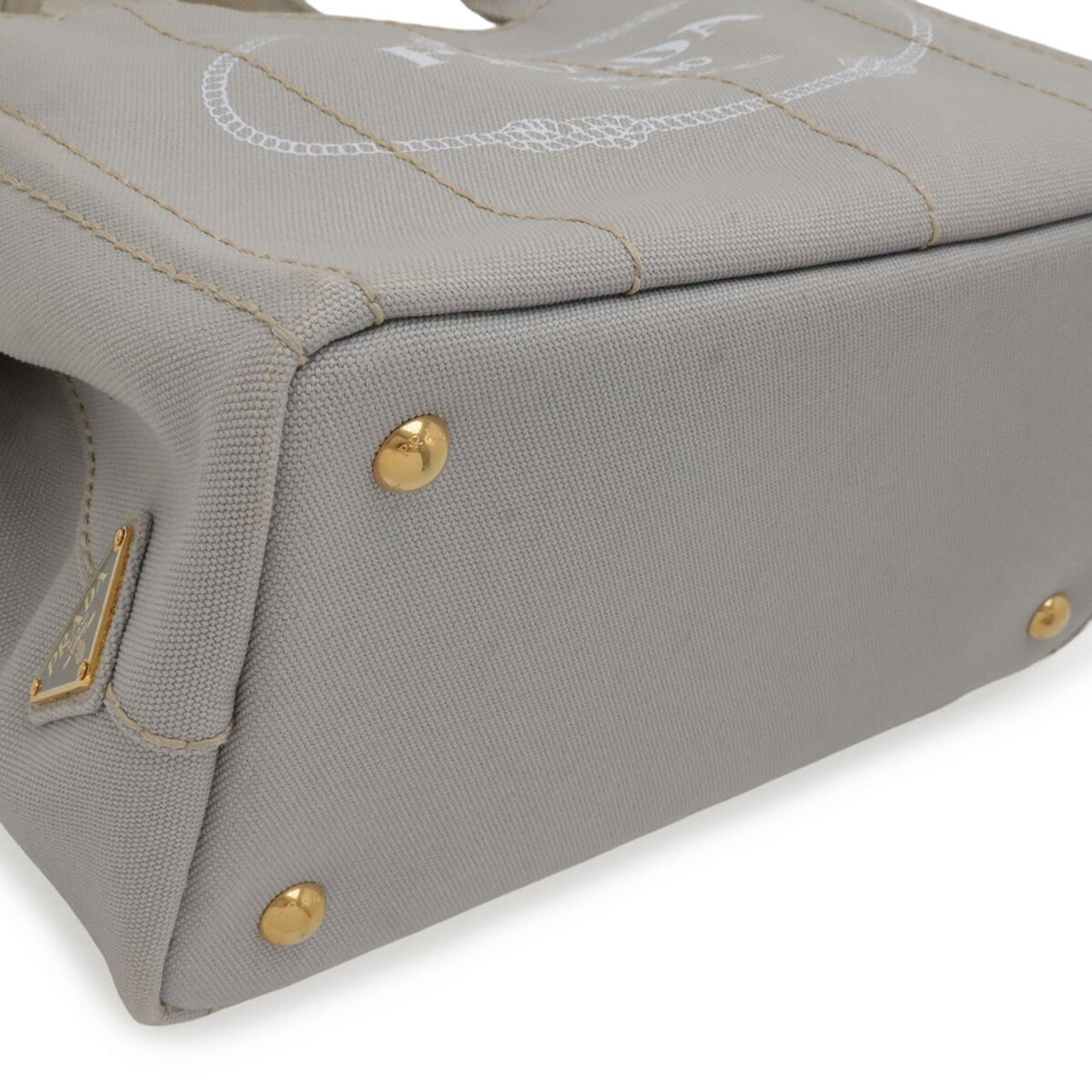Prada Canapa Light Gray Canvas Handbag Shoulder Bag Tote Bag (Pre-Owned)