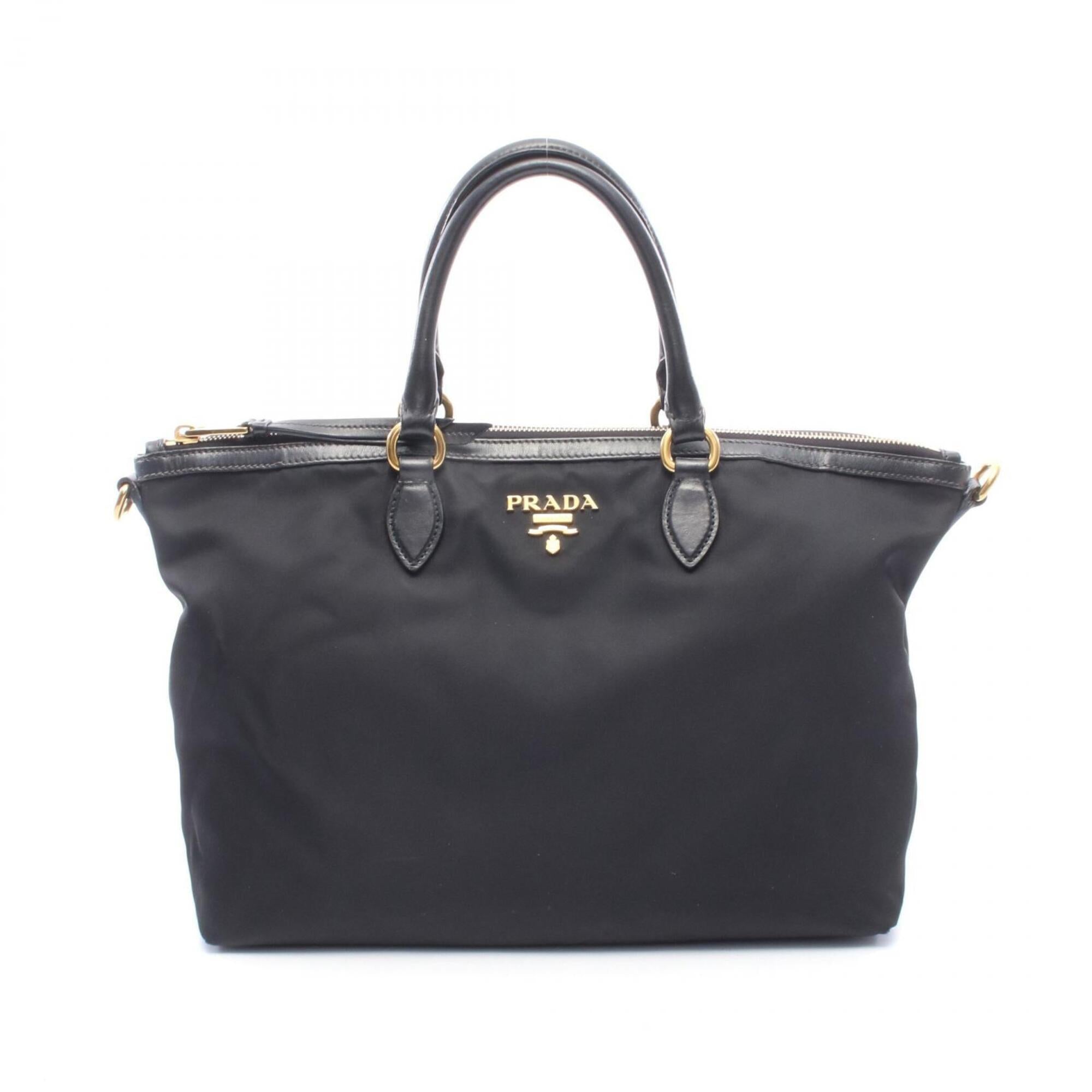Prada Black Nylon Leather Handbag Tote Bag (Pre-Owned)
