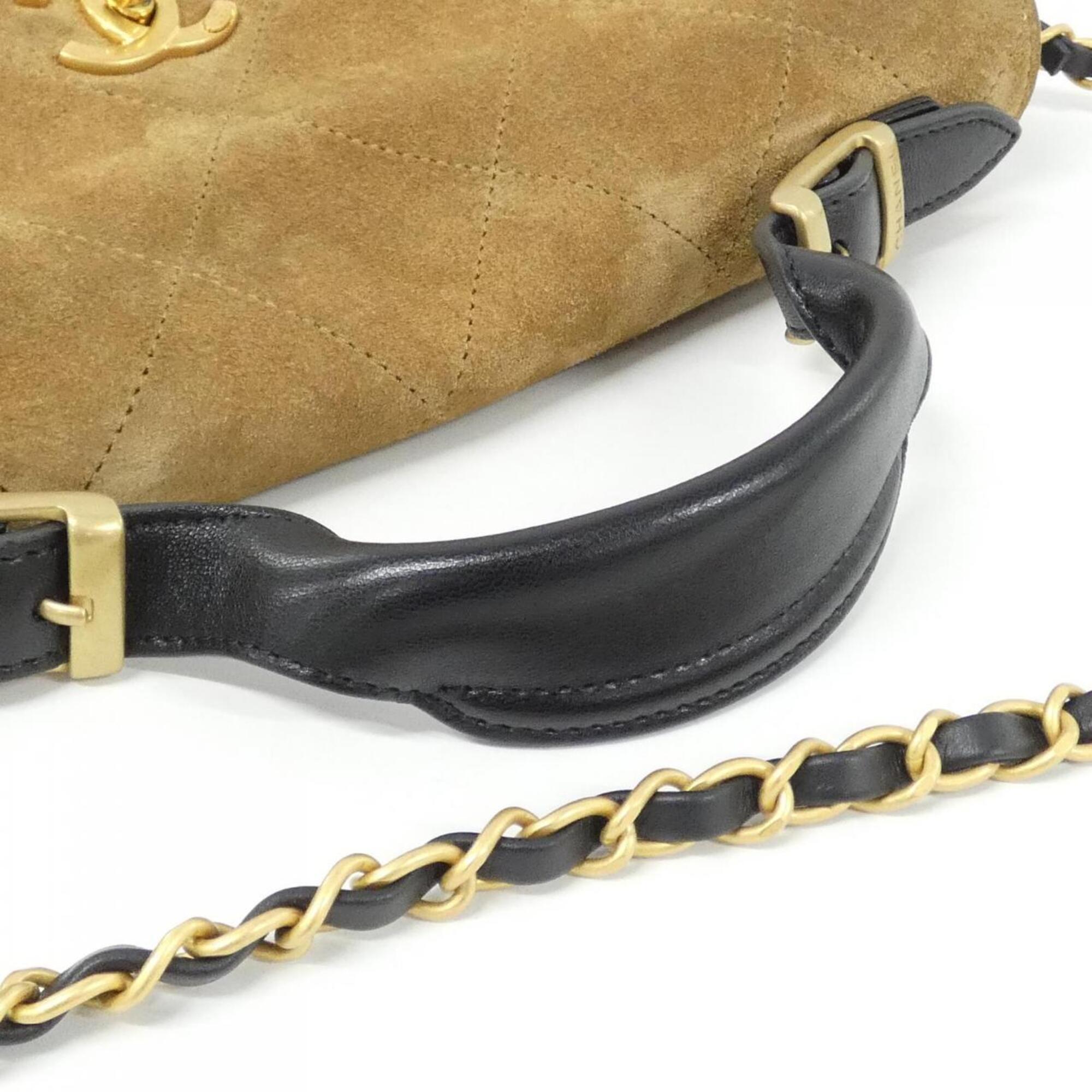 Chanel Beige Black Suede Leather Handbag (Pre-Owned)
