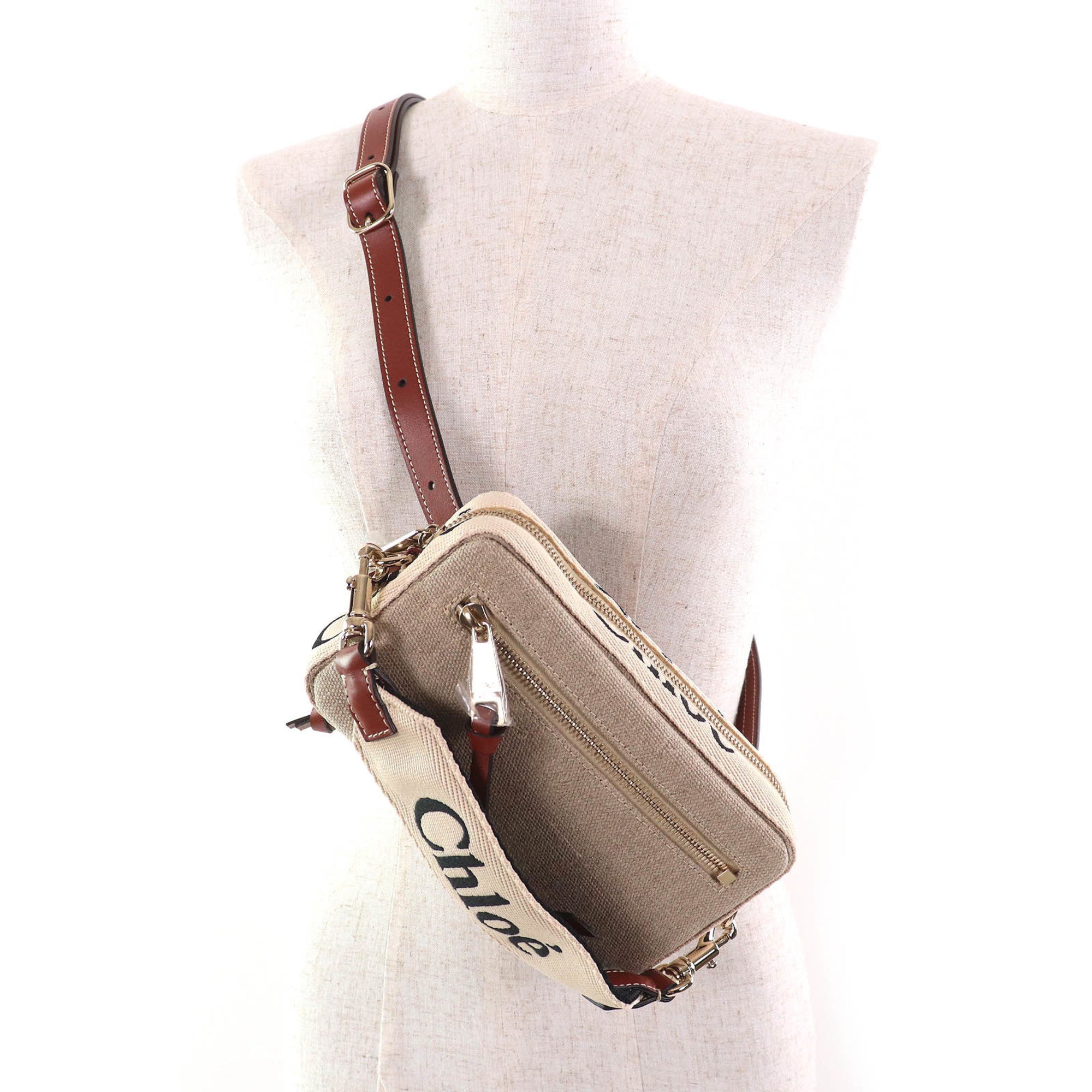 Chloé Beige Brown Linen Pouch Shoulder Bag (Pre-Owned)