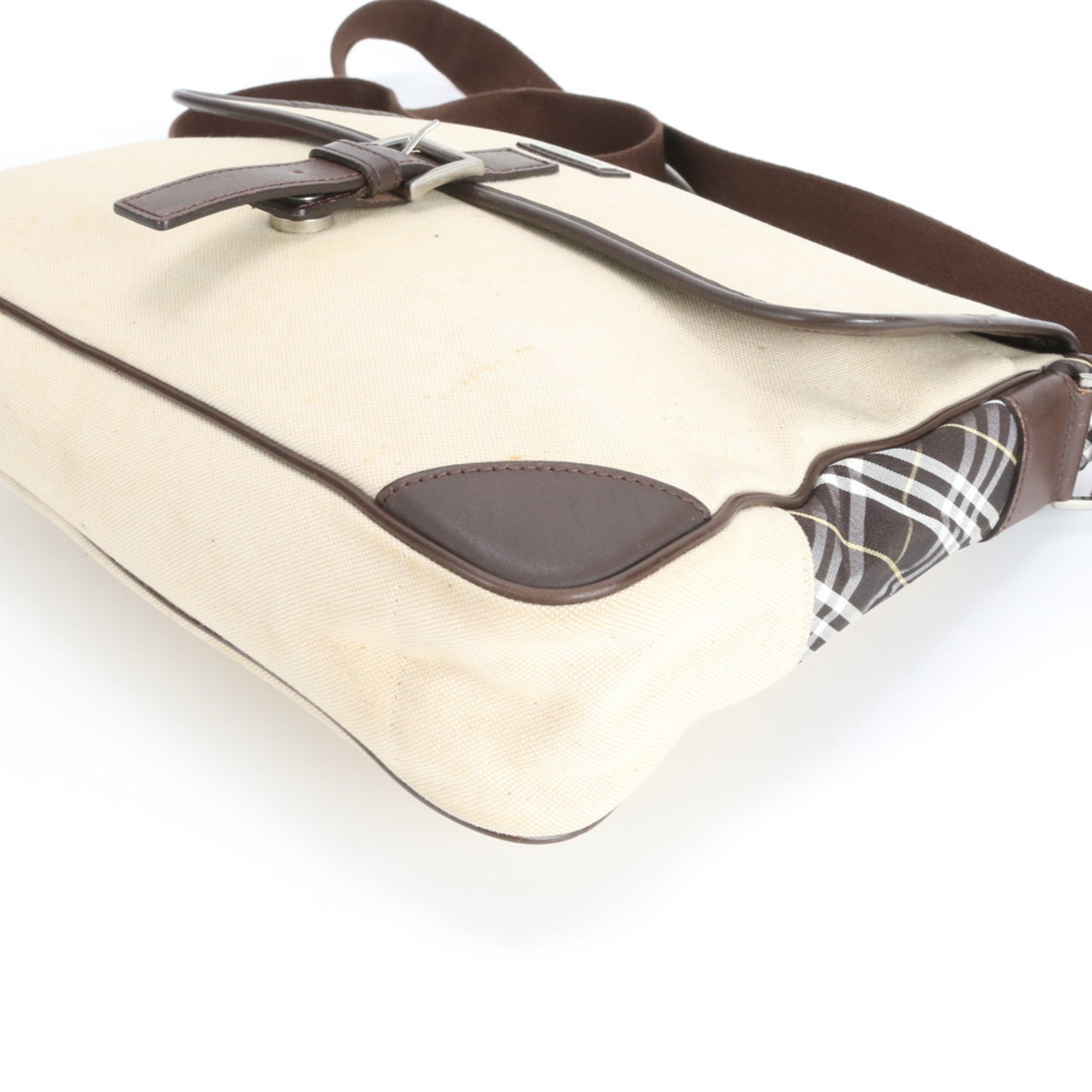 Burberry Beige Brown Leather Canvas Shoulder Bag (Pre-Owned)