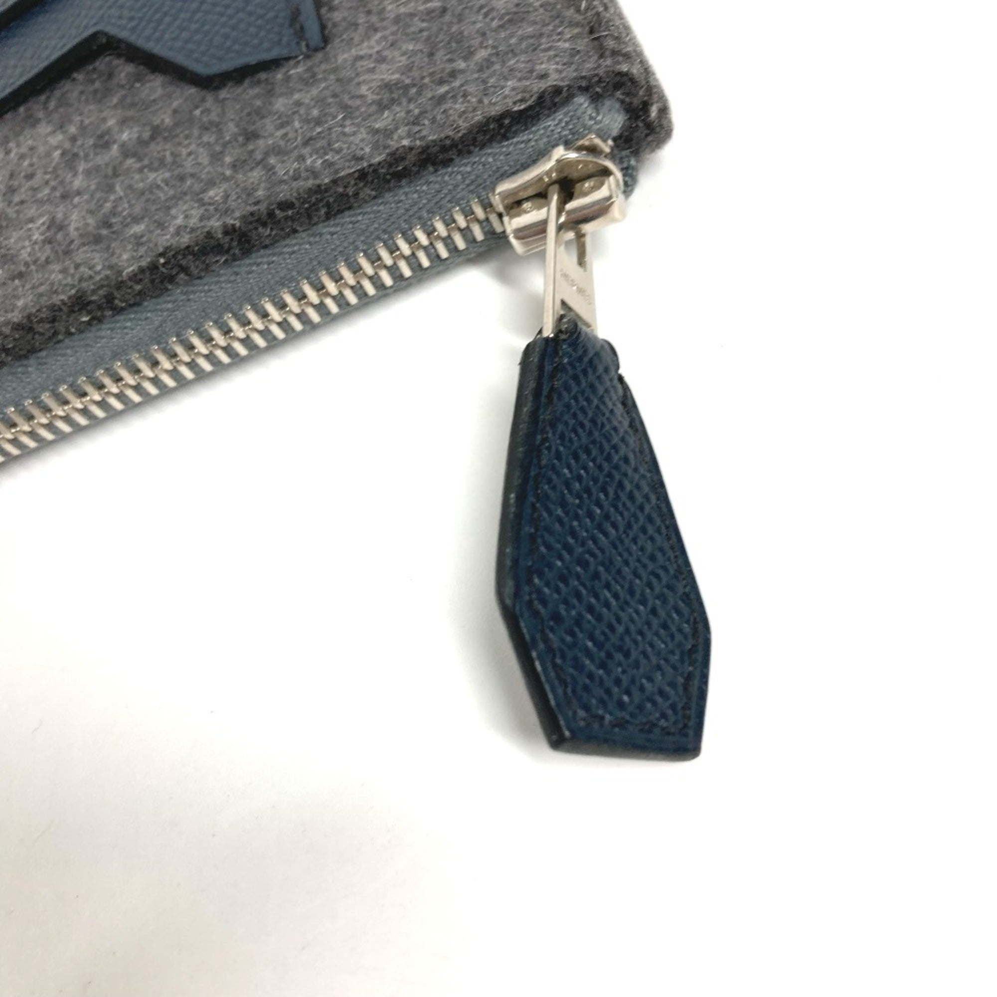 Hermes Bicolor Gray Navy Felt Leather Clutch Bag Pouch (Pre-Owned)