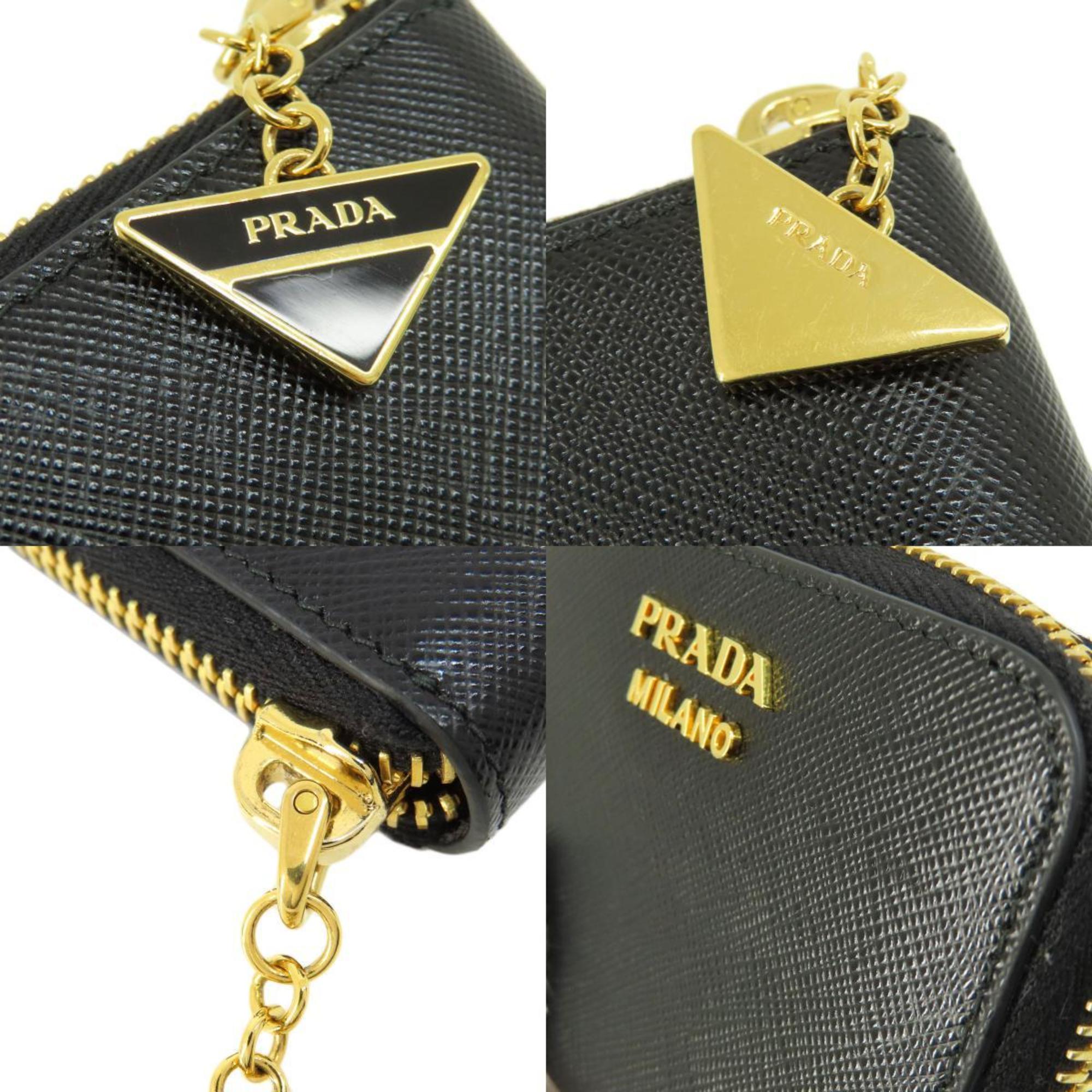 Prada Saffiano Black Leather Coin Purse/Coin Case (Pre-Owned)