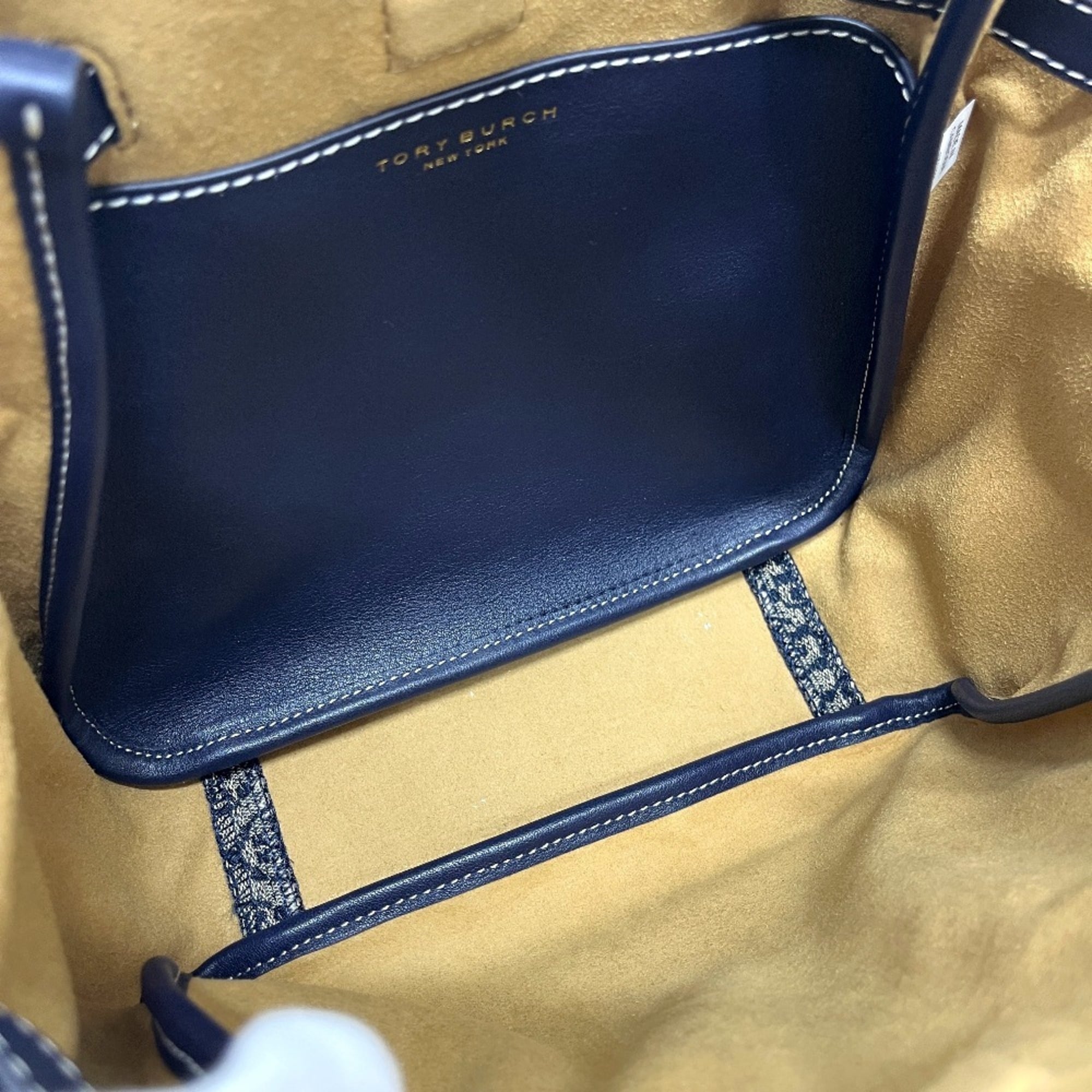Tory Burch Navy Canvas Handbag Tote Bag (Pre-Owned)