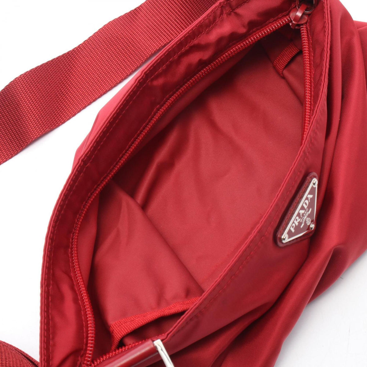 Prada Red Color Nylon Leather Handbag Shoulder Bag (Pre-Owned)