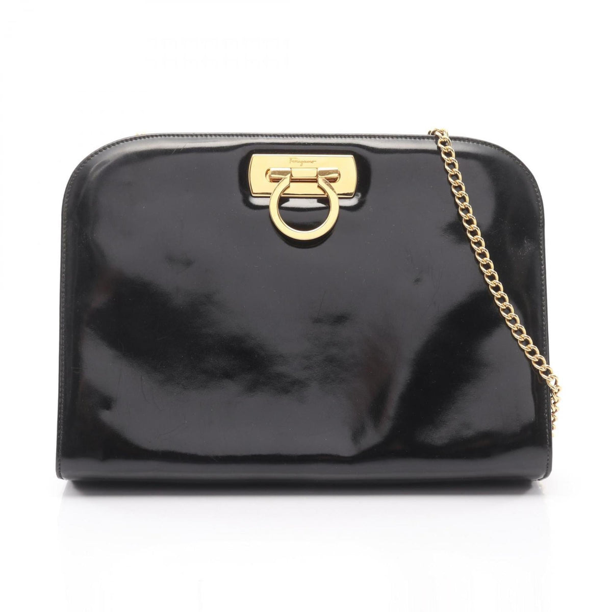 Salvatore Ferragamo Black Patent Leather Handbag Shoulder Bag (Pre-Owned)