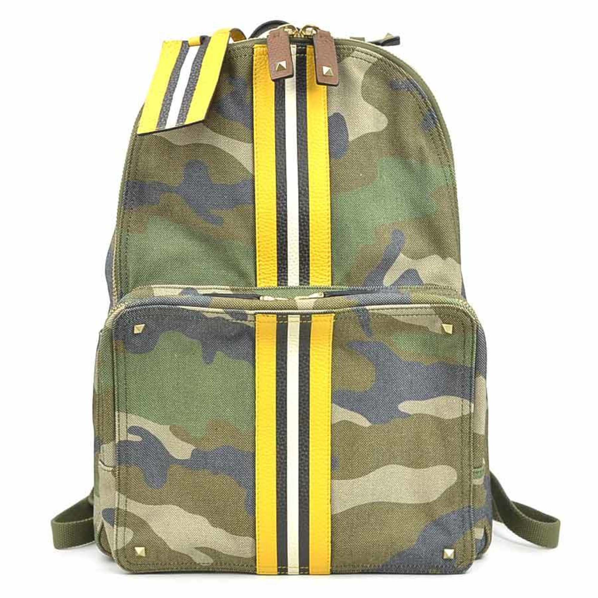 Valentino Garavani Khaki Canvas Leather Backpack (Pre-Owned)