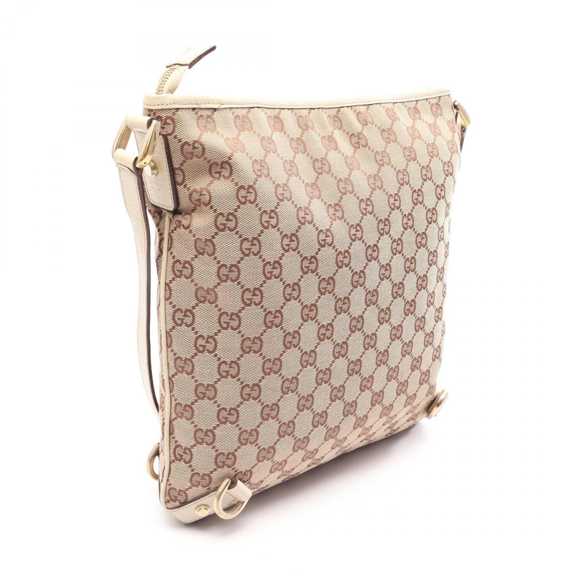 Gucci Beige White Gg Canvas Handbag Shoulder Bag (Pre-Owned)