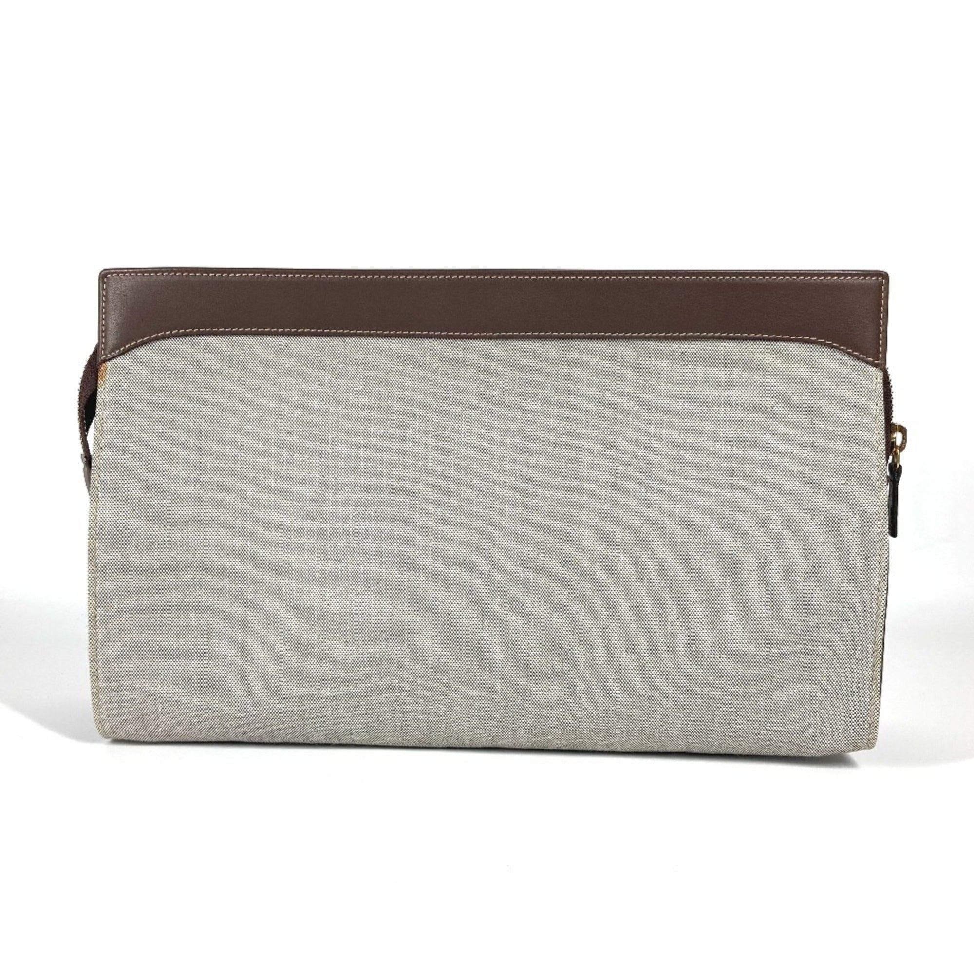 Bvlgari Brown Gray Canvas Leather Pouch (Pre-Owned)