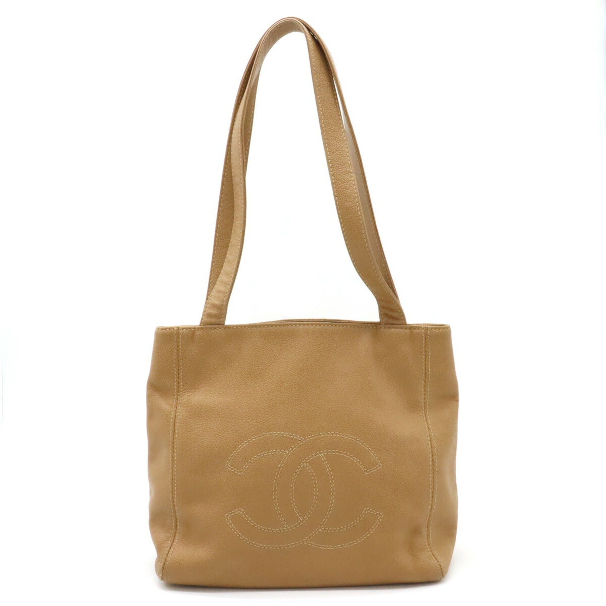 Chanel Beige Brown Leather Shoulder Bag Tote Bag (Pre-Owned)