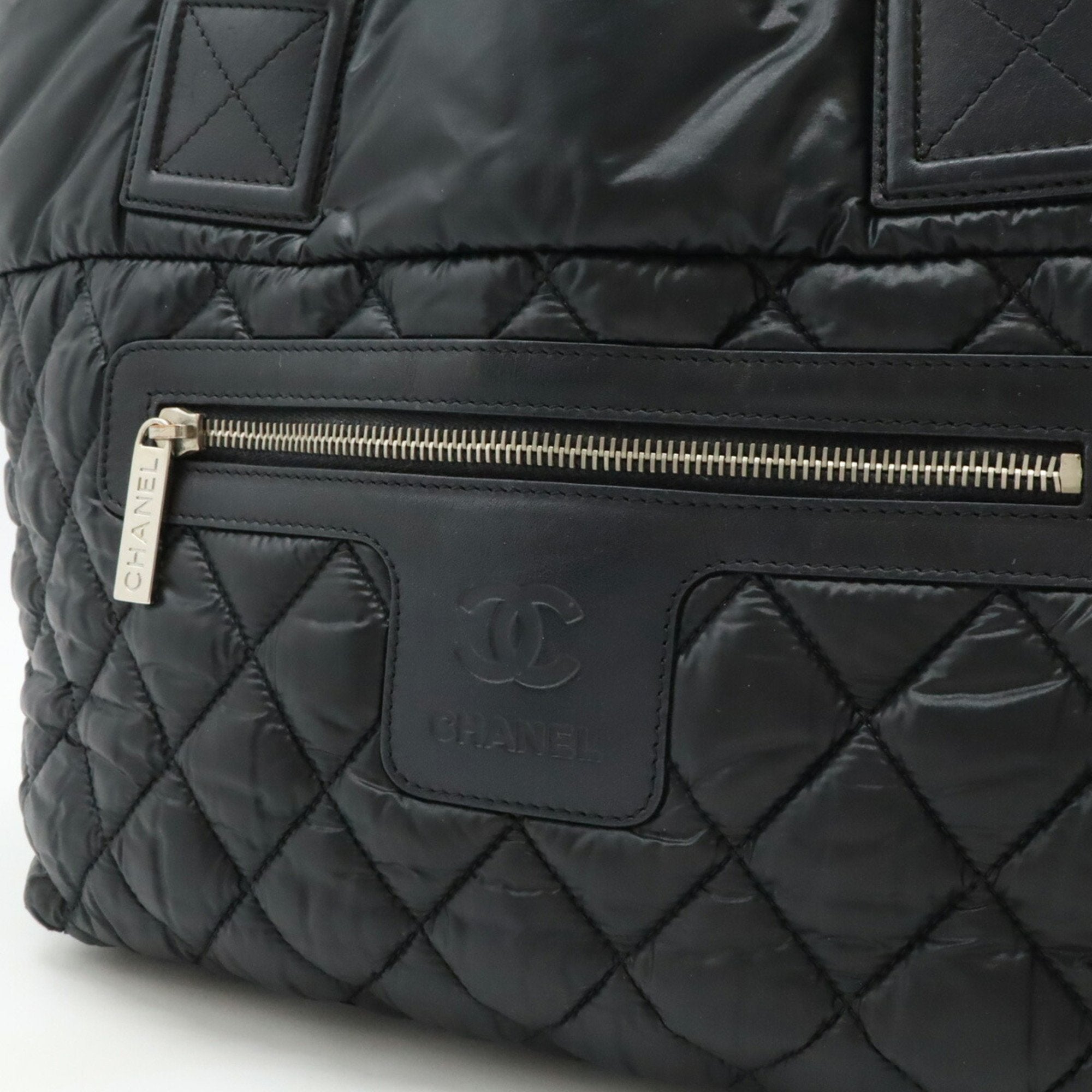 Chanel Black Nylon Leather Handbag Tote Bag (Pre-Owned)
