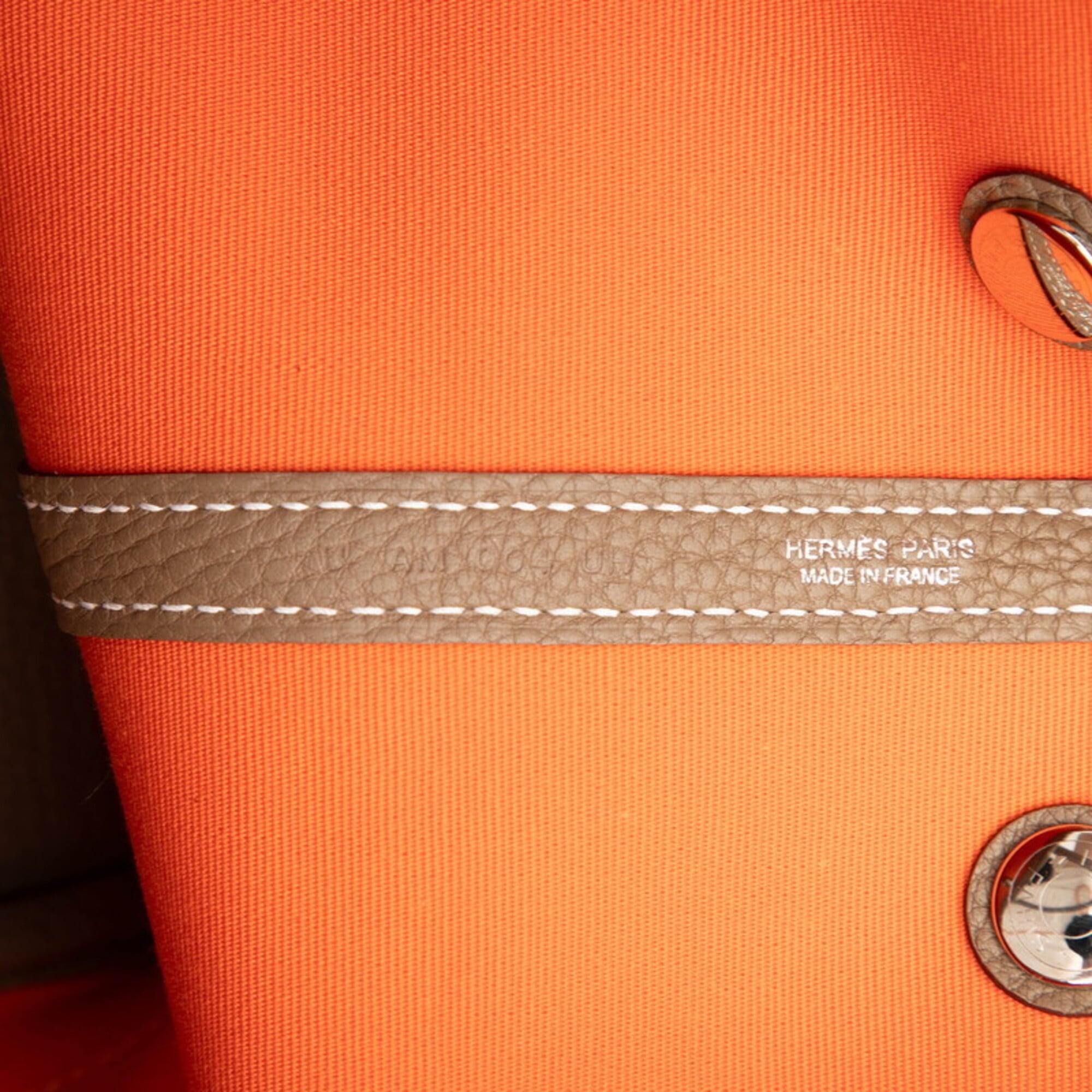 Hermes Garden Etoupe Gray Orange Toile Officier Negonda Leather Tote Bag (Pre-Owned)