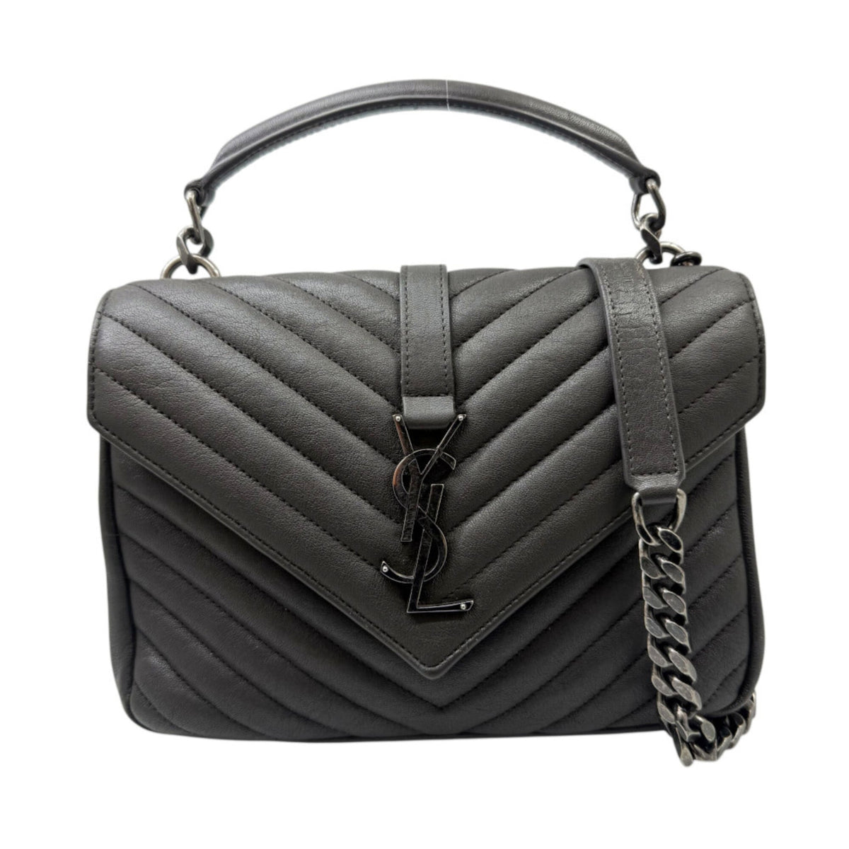 Saint Laurent Dark Gray Leather Shoulder Bag (Pre-Owned)