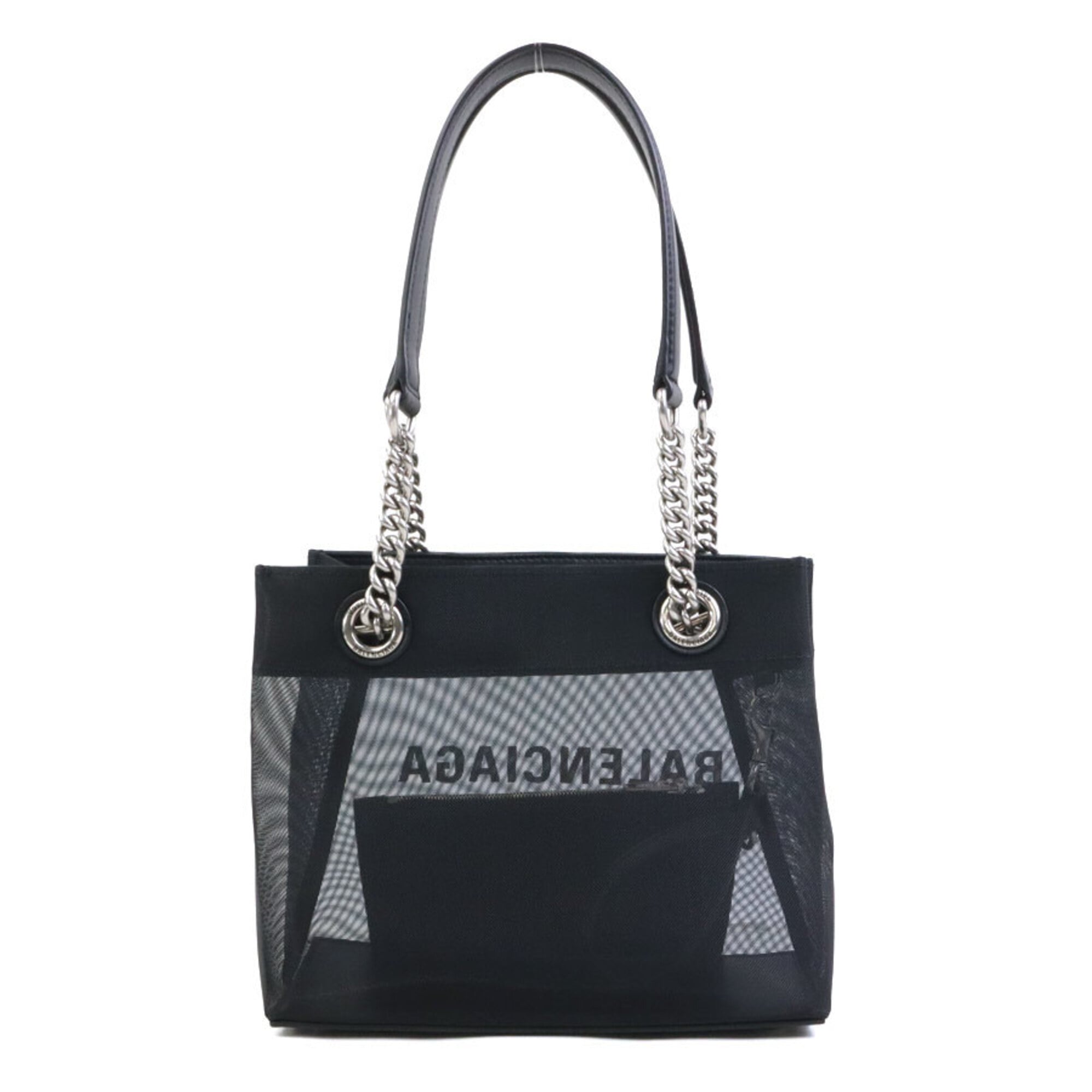 Balenciaga Black Leather Mesh Handbag Tote Bag (Pre-Owned)