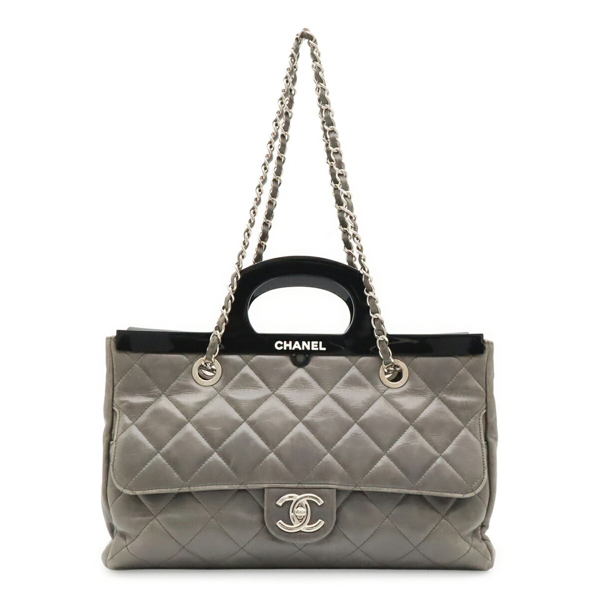 Chanel Black Gray Leather Handbag Shoulder Bag (Pre-Owned)