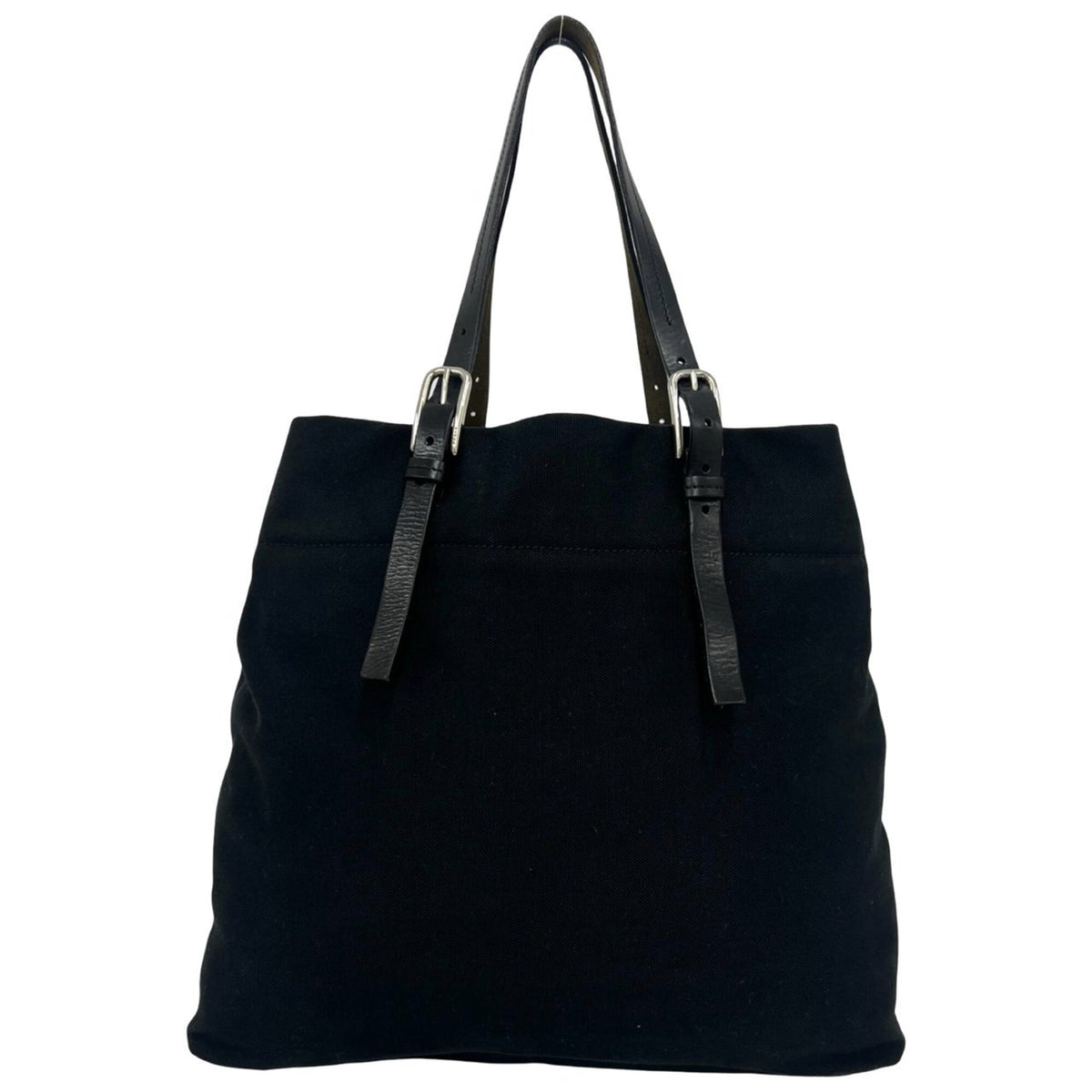 Prada Black Canvas Leather Handbag Shoulder Bag Tote Bag (Pre-Owned)