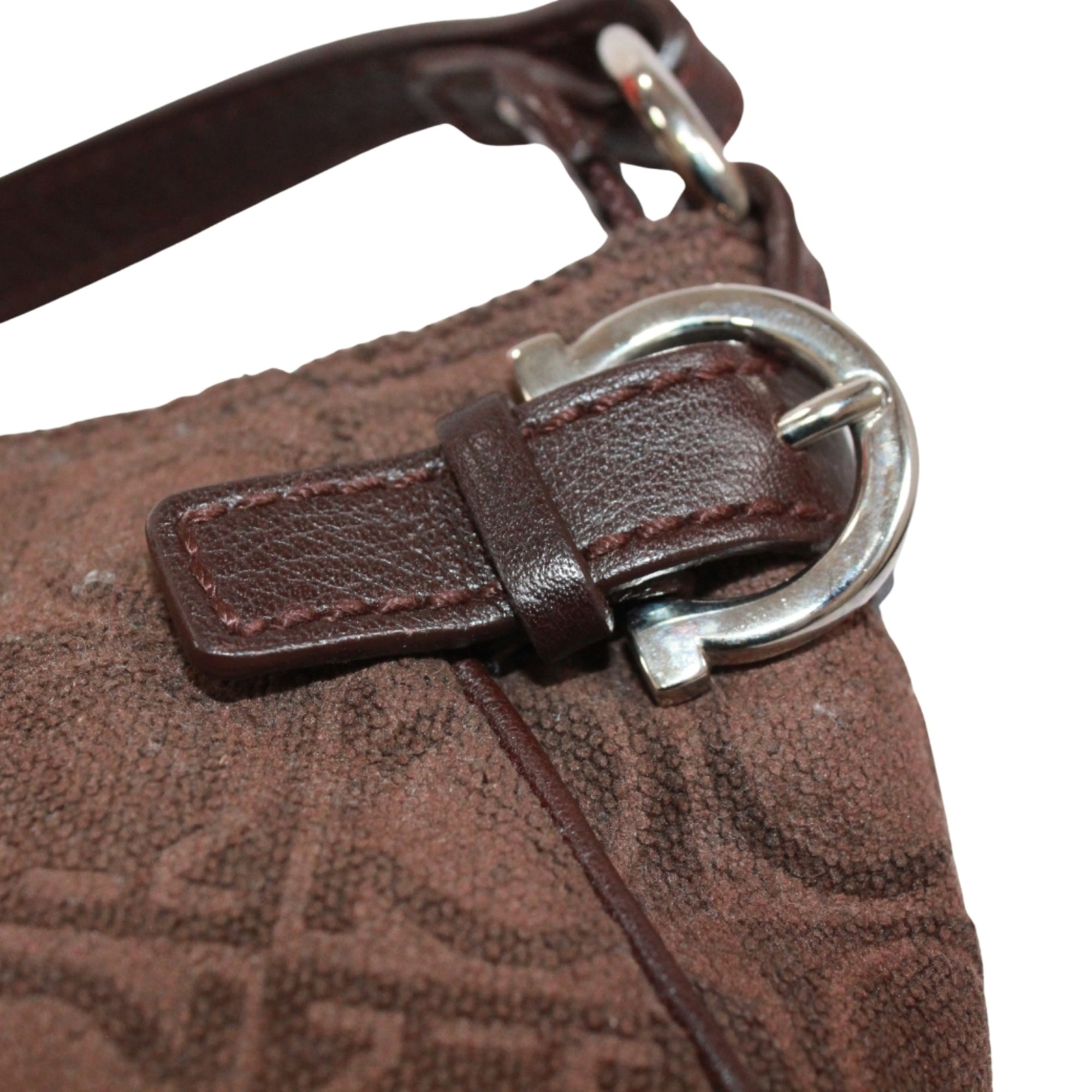 Salvatore Ferragamo Brown Canvas Leather Handbag Pouch (Pre-Owned)