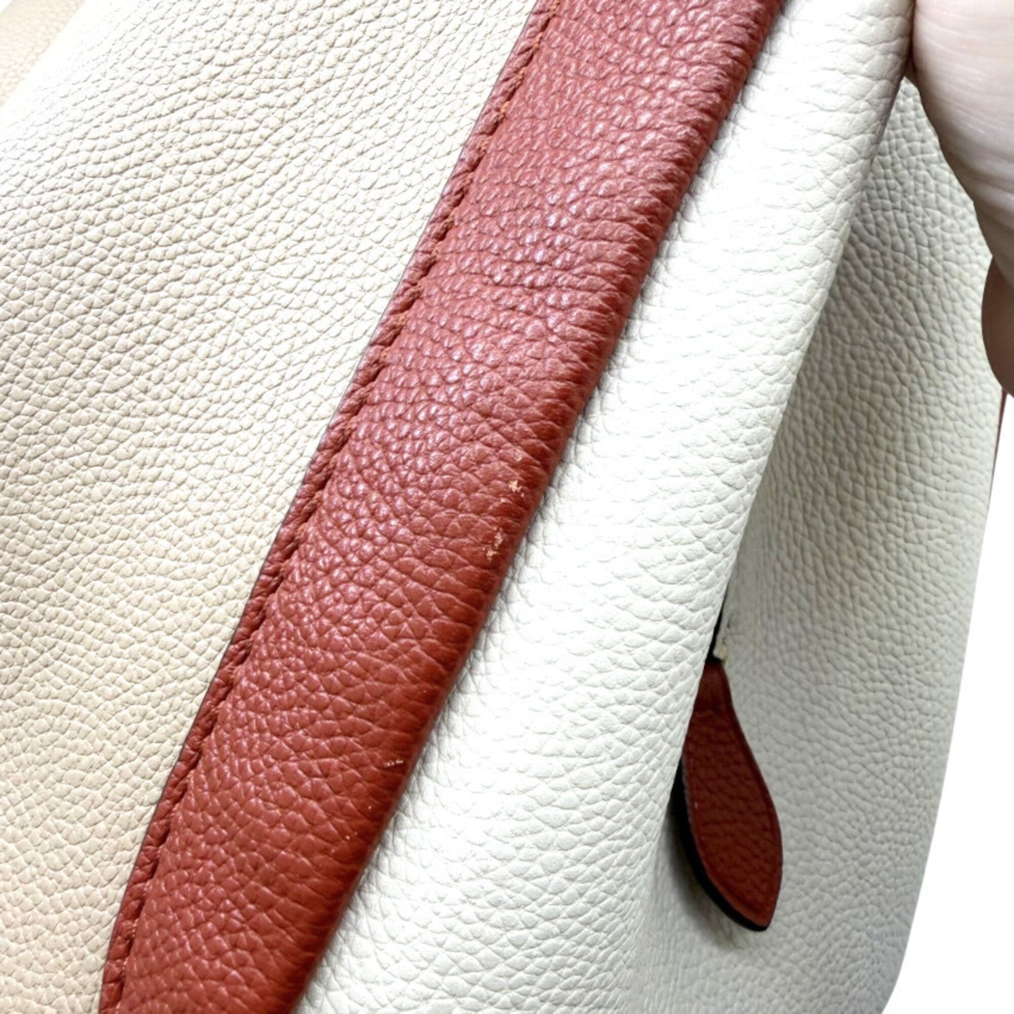 Coach Beige Ivory Red Color Leather Shoulder Bag Tote Bag (Pre-Owned)