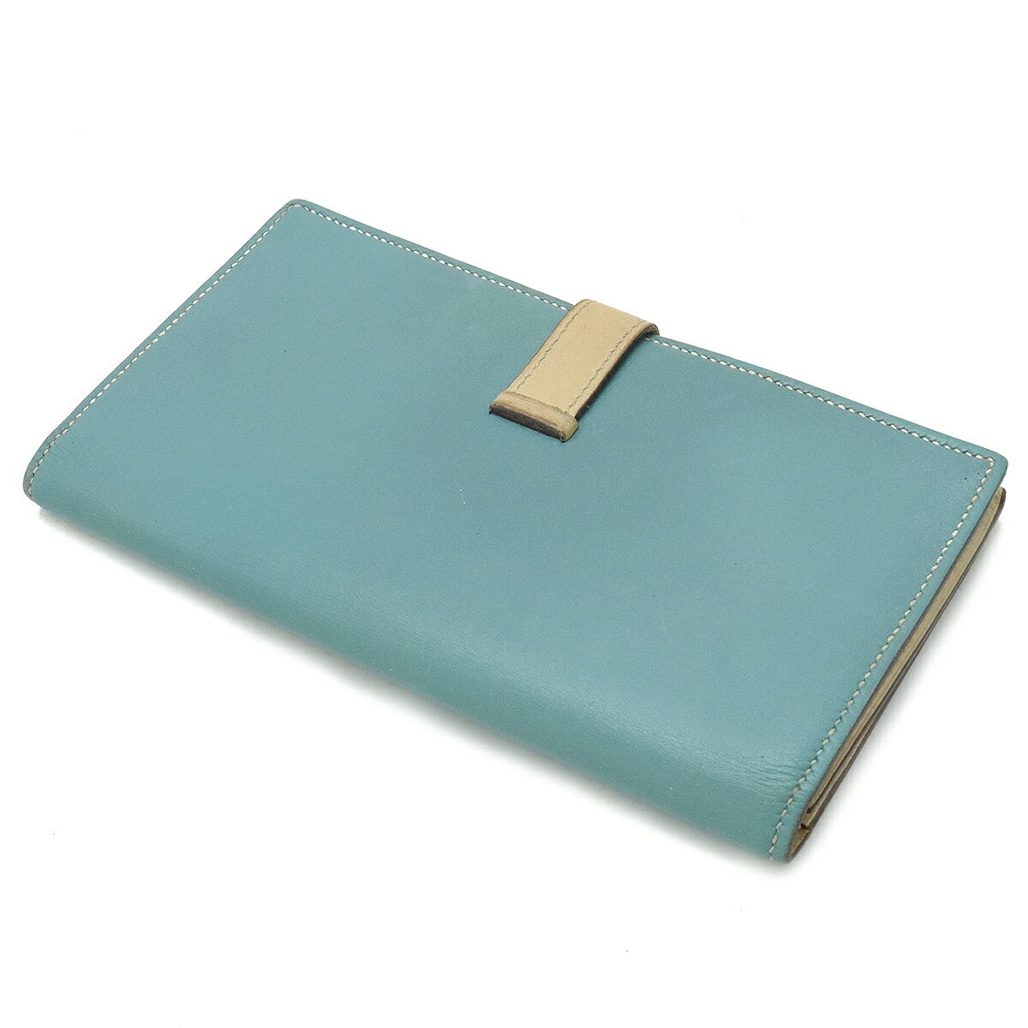 Hermes Beige Mint Blue Leather Coin Purse/Coin Case (Pre-Owned)