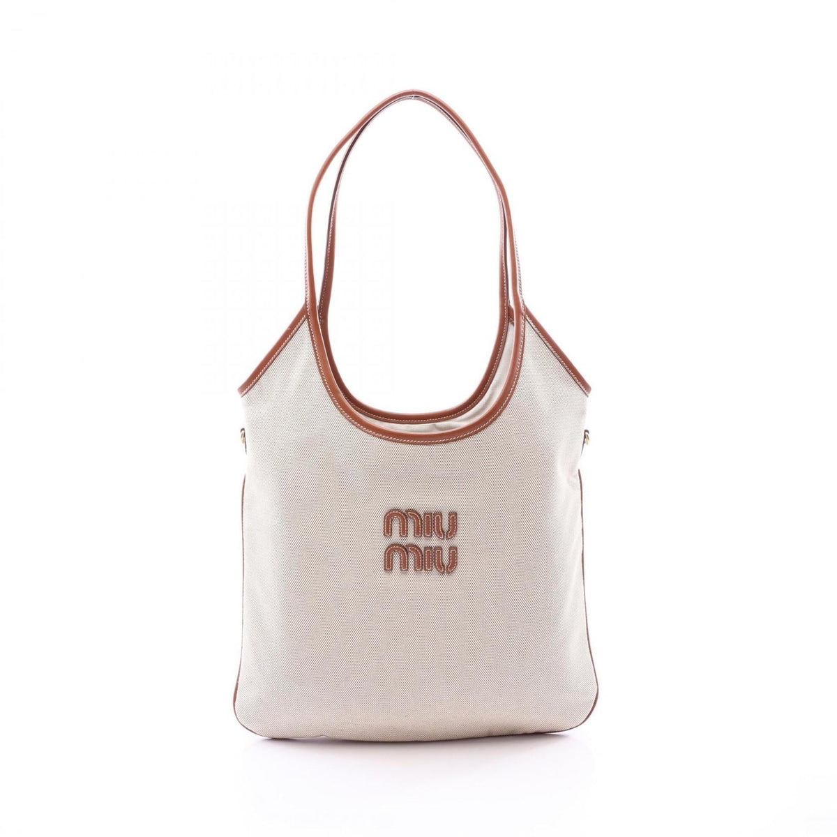 Miu Miu Brown Ivory Canvas Leather Handbag Tote Bag (Pre-Owned)