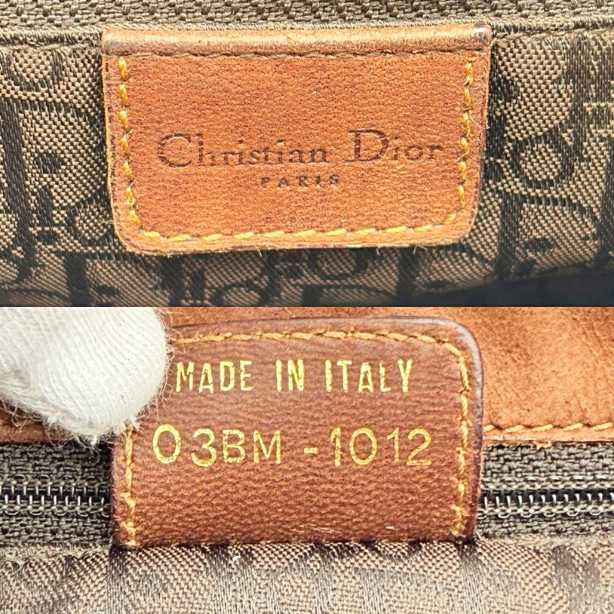Christian Dior Brown Navy Denim Leather Shoulder Bag (Pre-Owned)