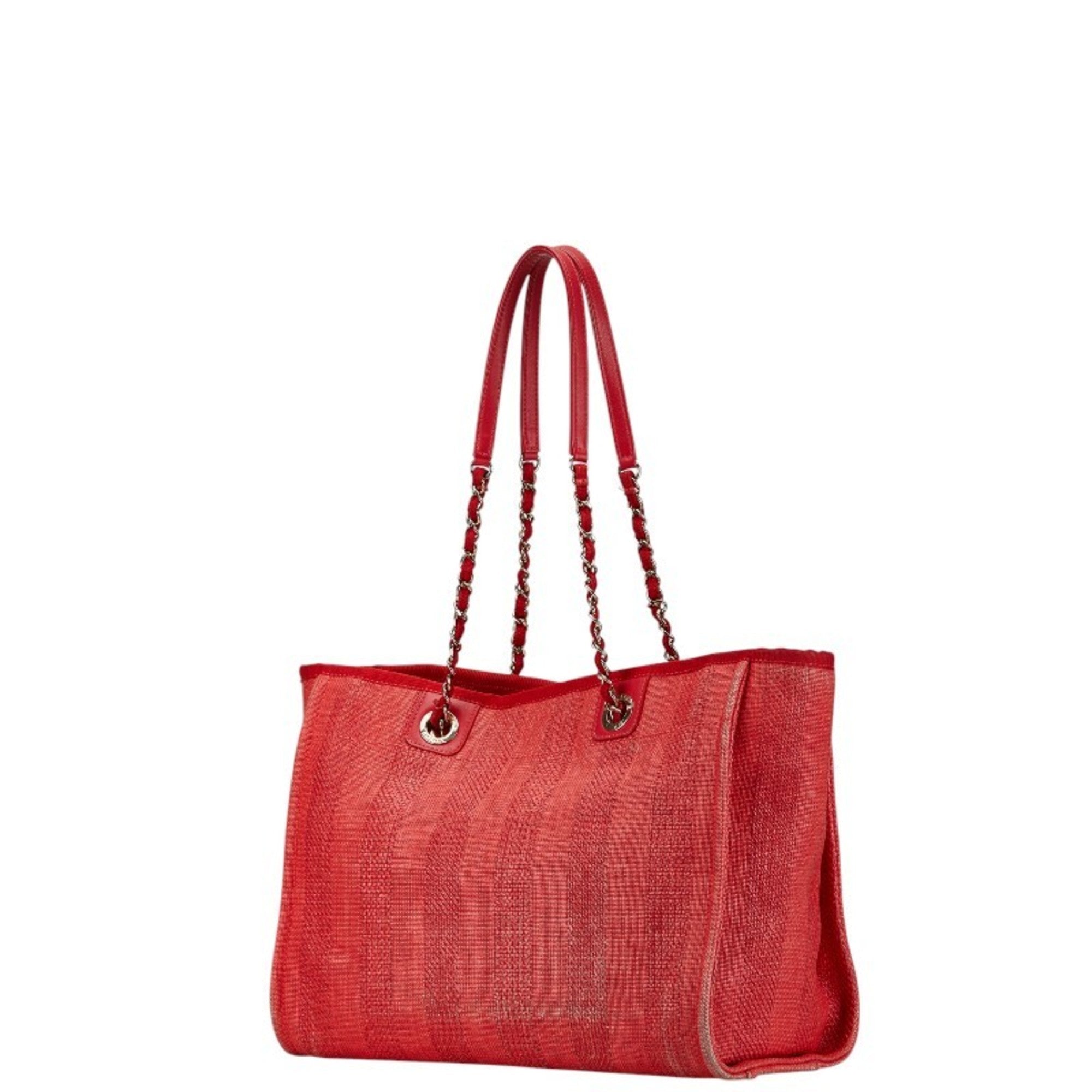 Chanel Red Color Canvas Leather Tote Bag (Pre-Owned)