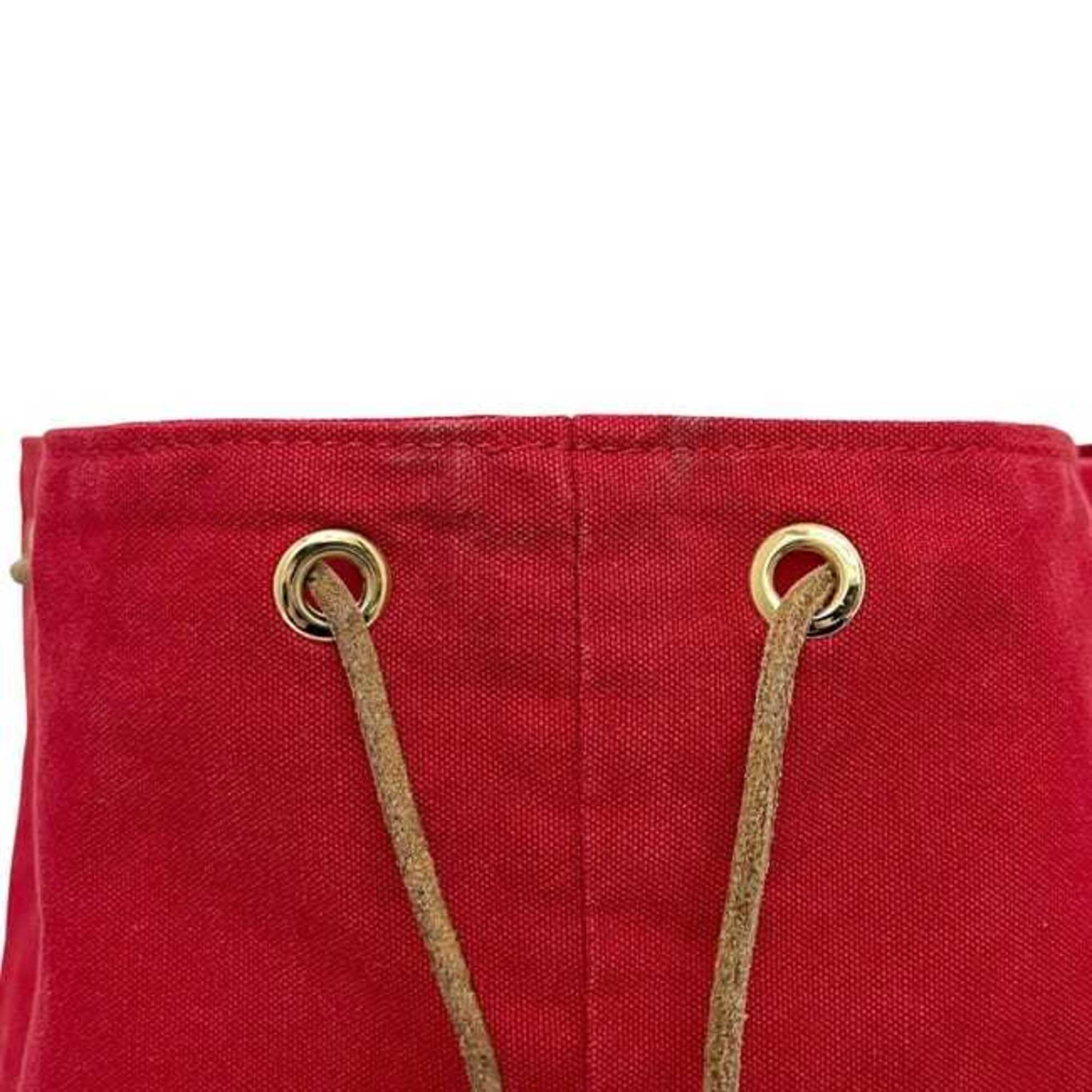 Hermes Red Color Canvas Leather Backpack (Pre-Owned)
