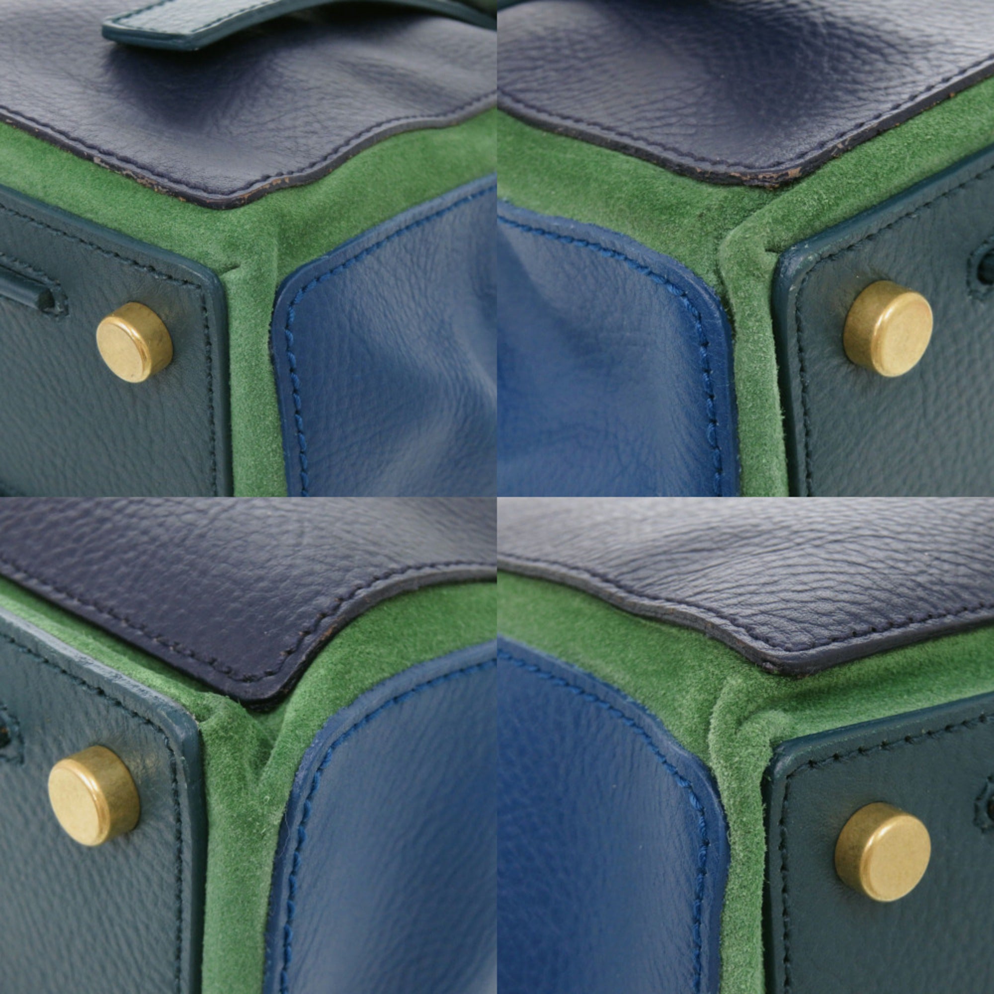 Yves Saint Laurent Blue Green Navy Leather Handbag (Pre-Owned)