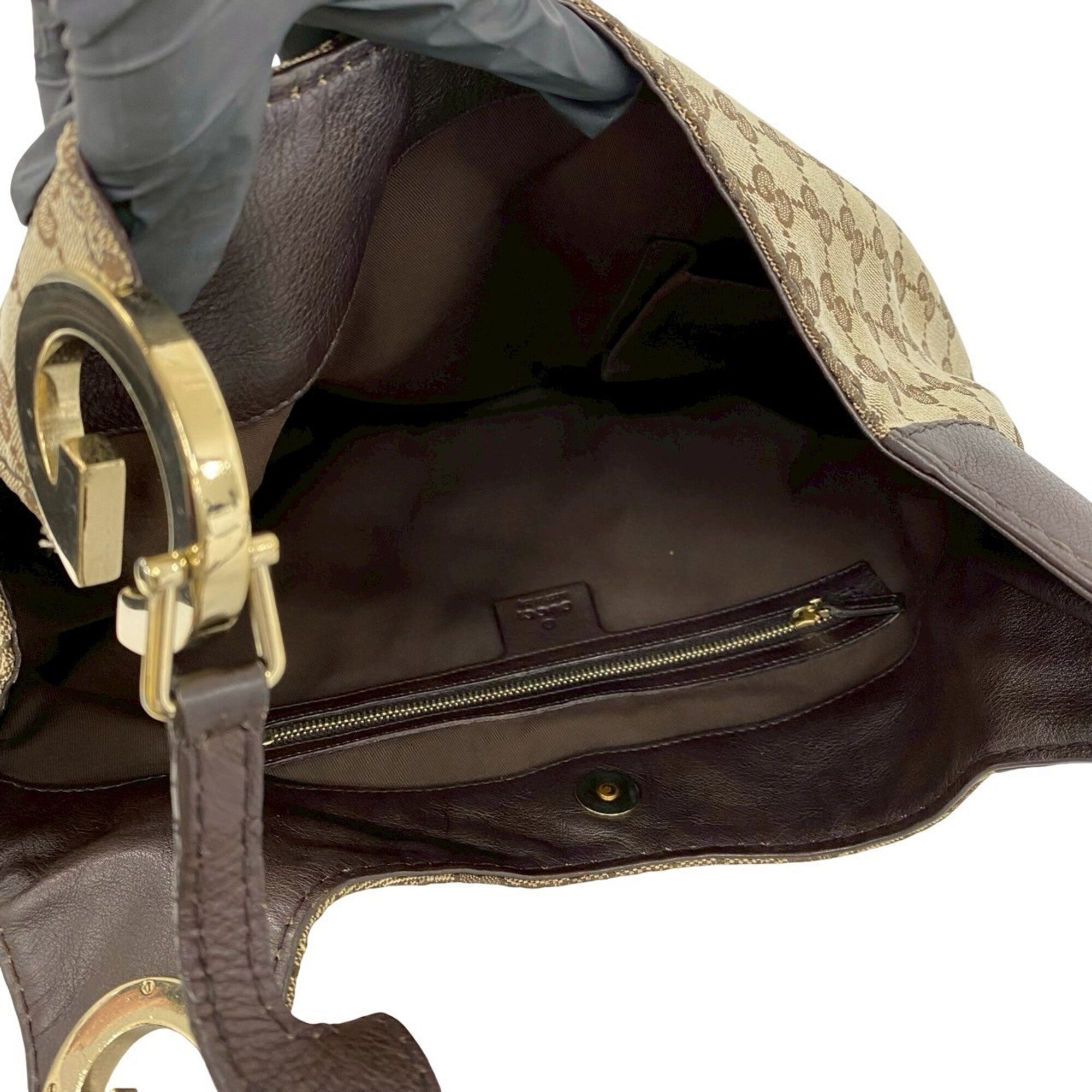 Gucci Beige Brown Canvas Leather Shoulder Bag (Pre-Owned)