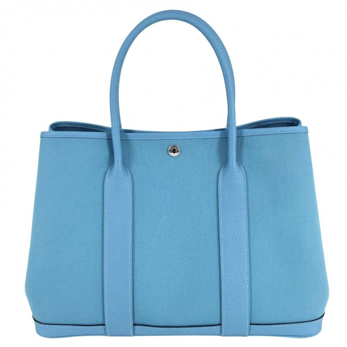 Hermes Blue Negonda Leather Toile Officier Handbag Tote Bag (Pre-Owned)