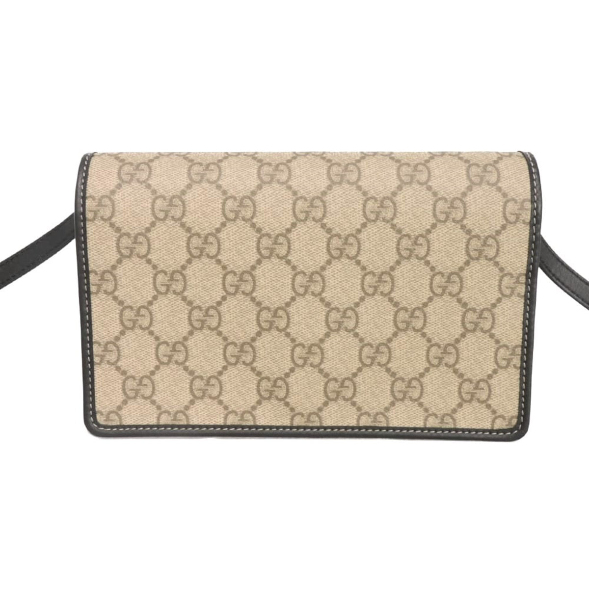 Gucci Beige Black Gg Supreme Leather Shoulder Bag (Pre-Owned)