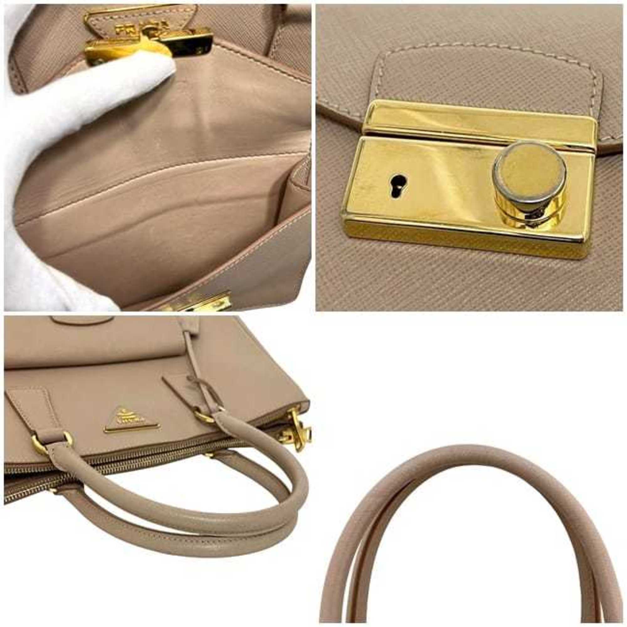 Prada Beige Saffiano Triangle Handbag Shoulder Bag (Pre-Owned)