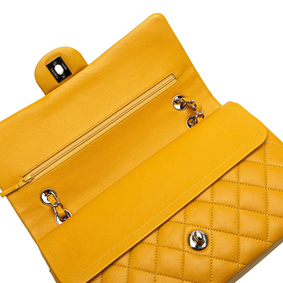 Chanel Silver Yellow Leather Shoulder Bag (Pre-Owned)