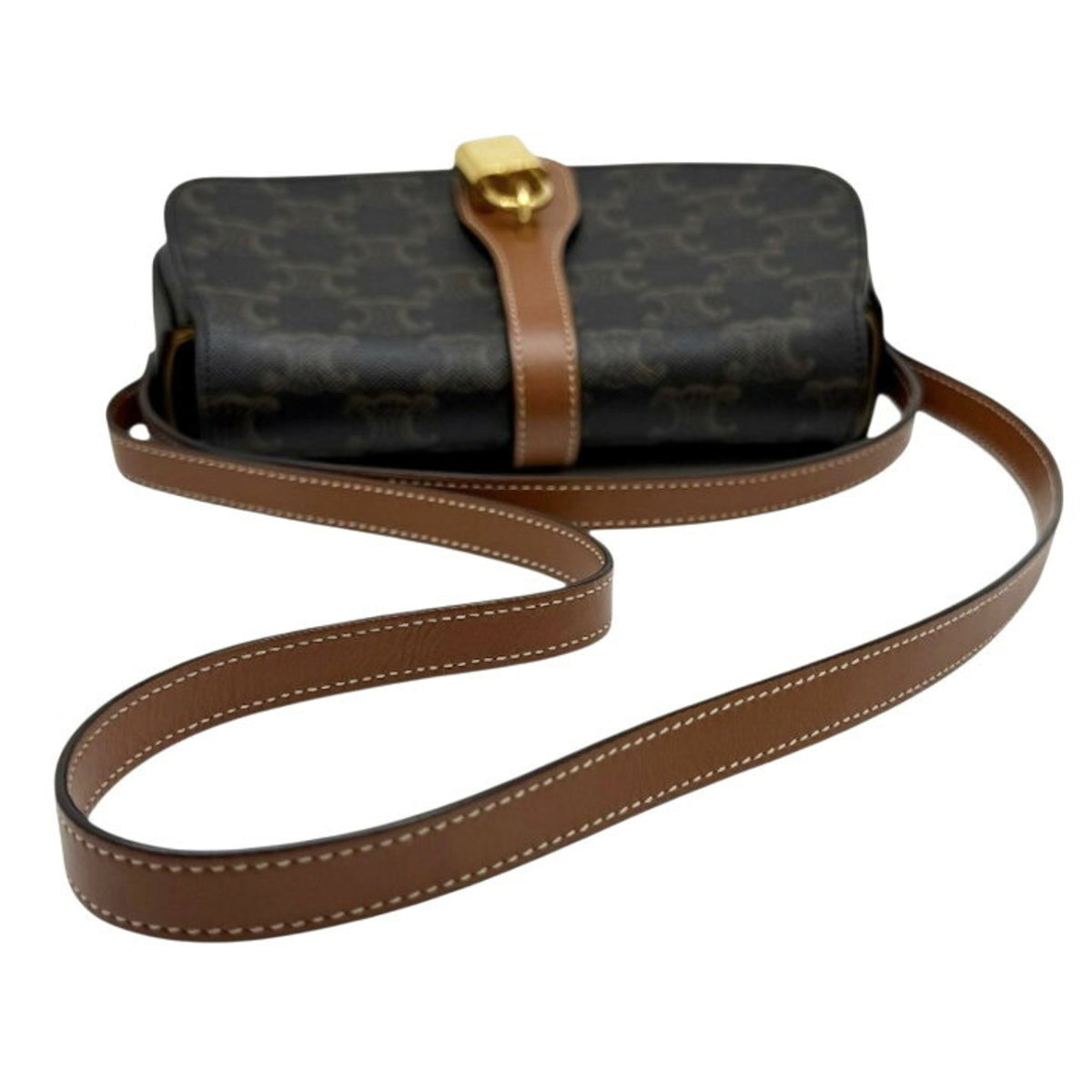 Celine Brown Coated Canvas Leather Handbag Shoulder Bag (Pre-Owned)