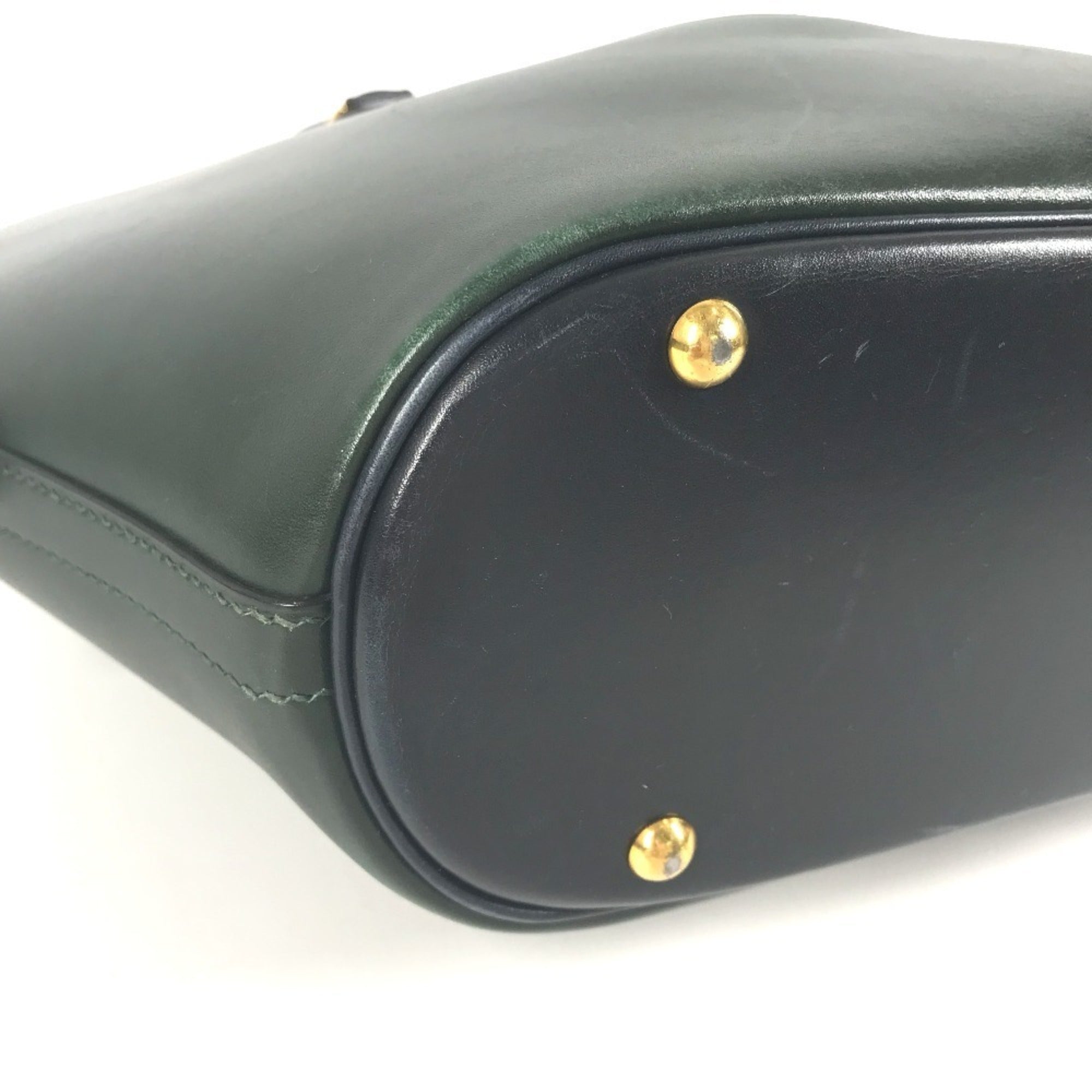 Hermes Green Navy Wine Box Calf Leather Handbag Tote Bag (Pre-Owned)