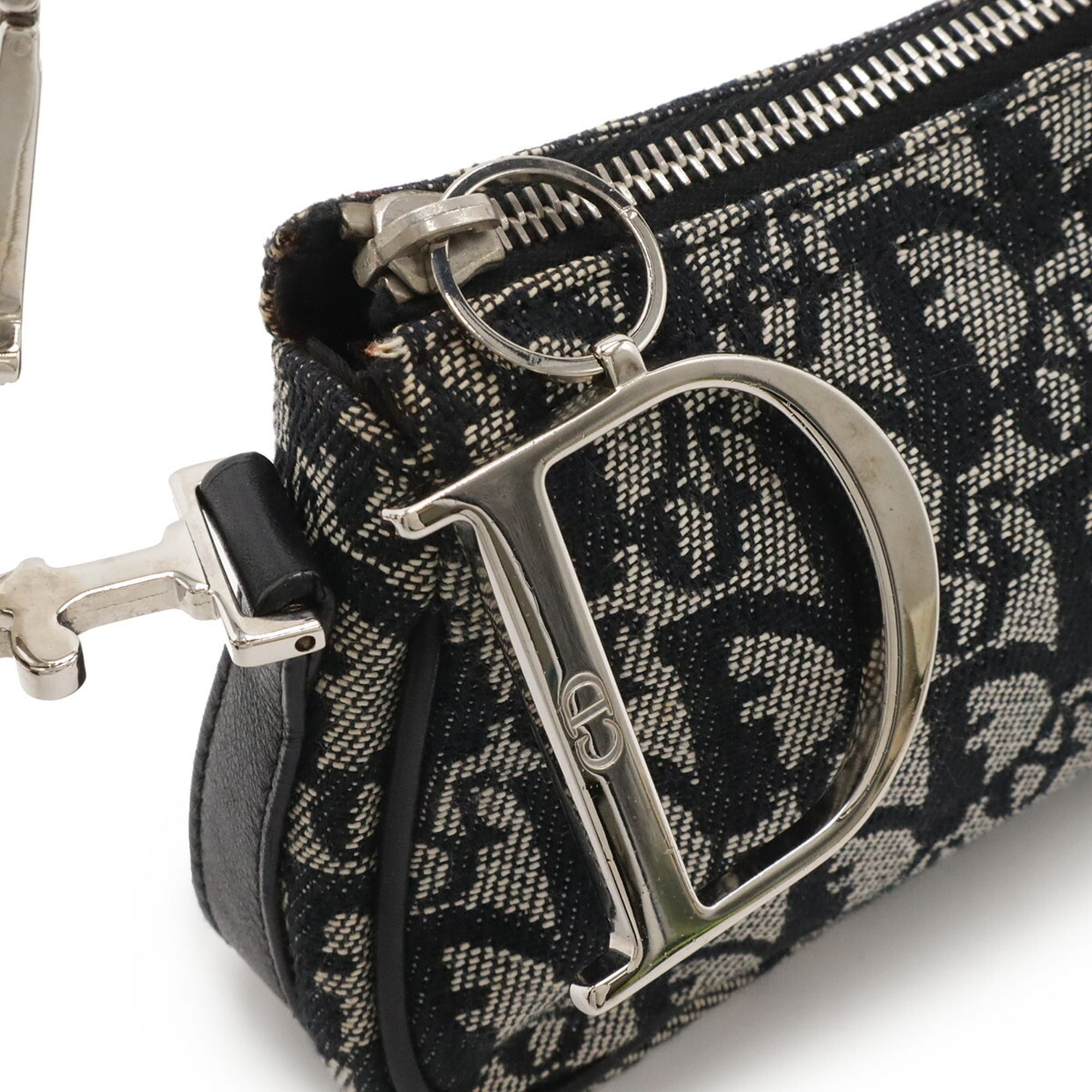 Christian Dior Trotter Navy Canvas Leather Shoulder Bag (Pre-Owned)