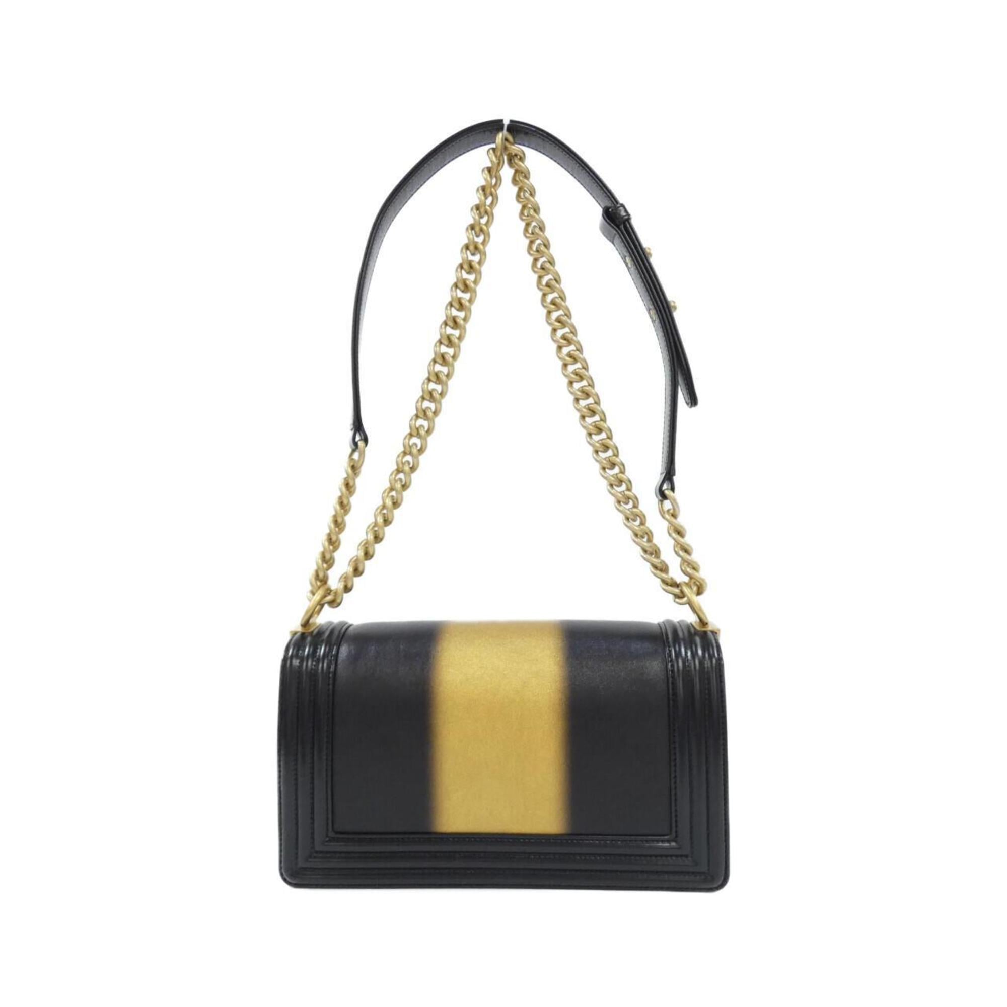 Chanel Black Gold Leather Shoulder Bag (Pre-Owned)